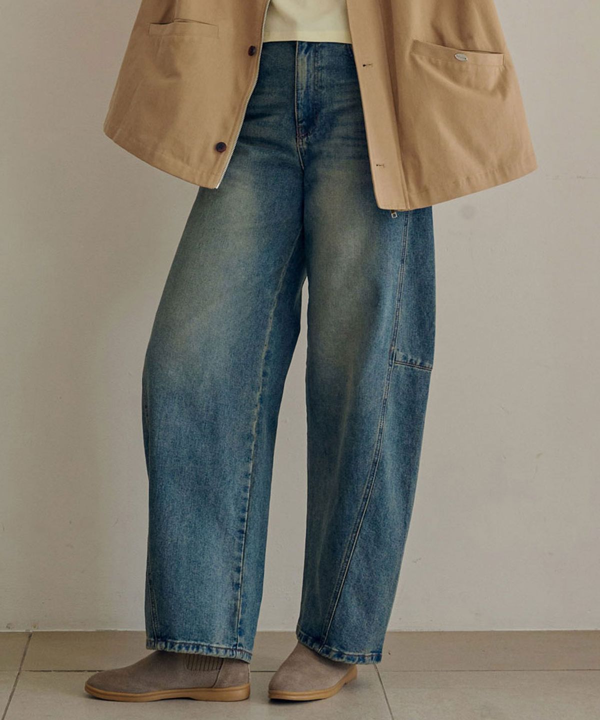 슬로우롤리(SLOWLOLLI) Vintage wide denim_2 Colors