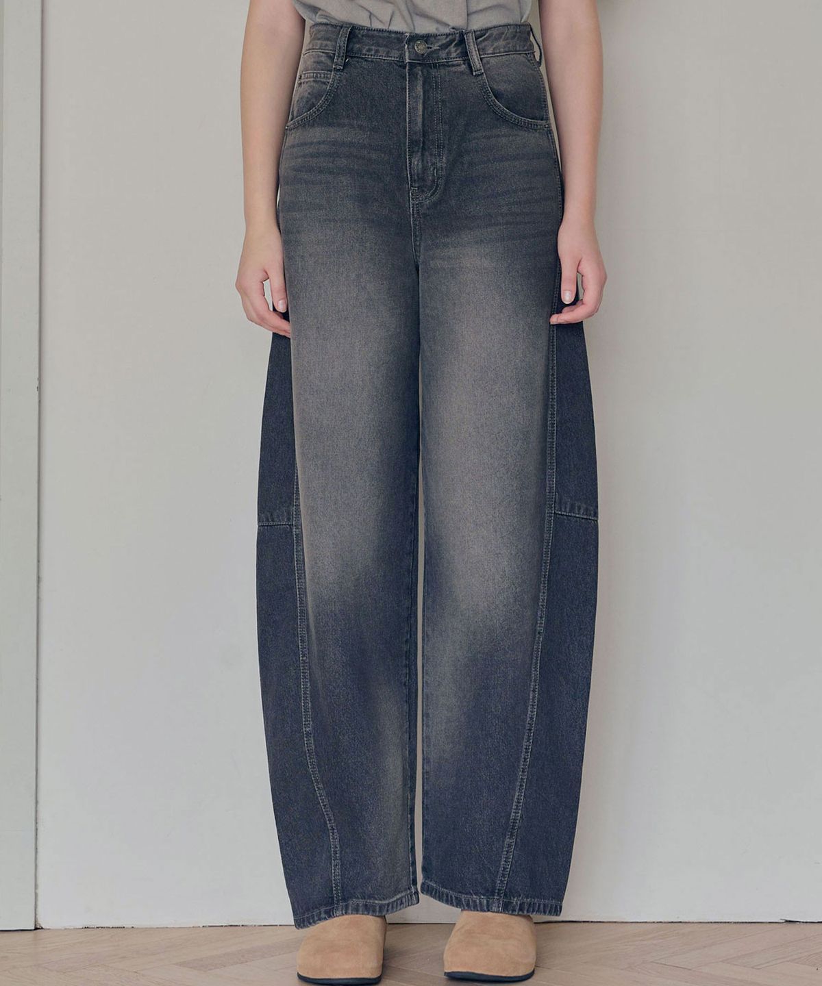 슬로우롤리(SLOWLOLLI) Vintage wide denim_2 Colors