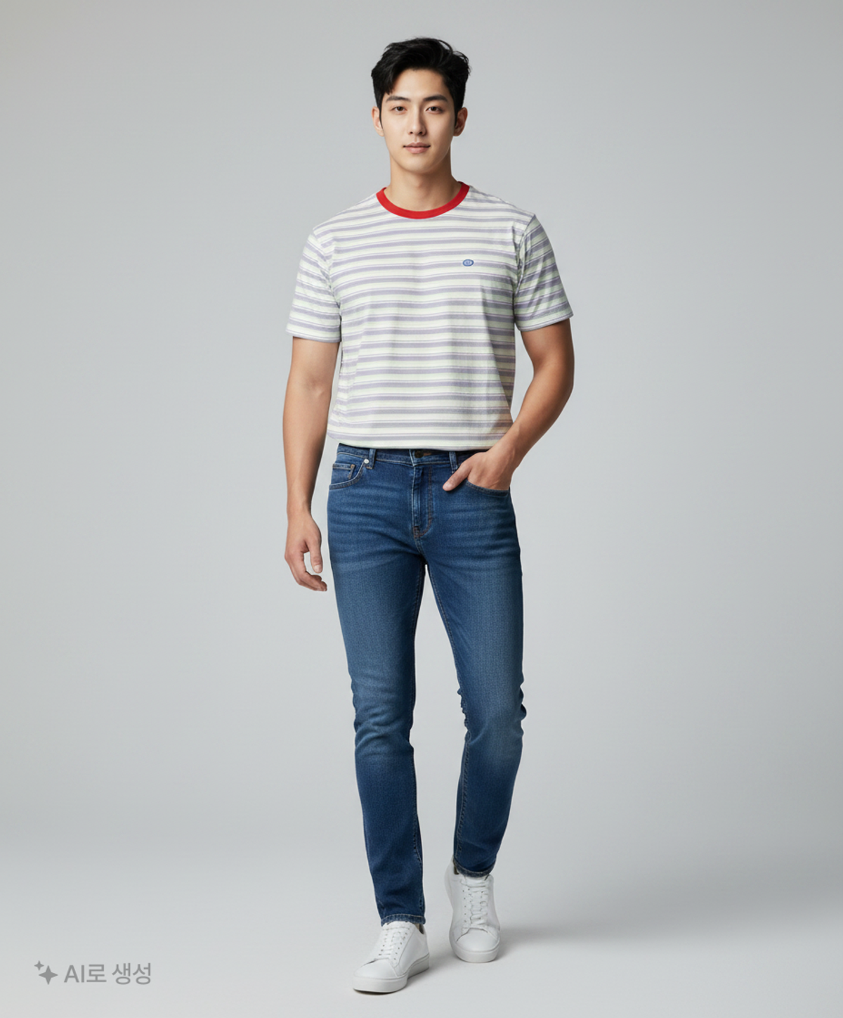 디스커스 애슬레틱(DISCUS ATHLETIC) 로고 와펜 오버 핏 스트라이프 티셔츠 퍼플 M