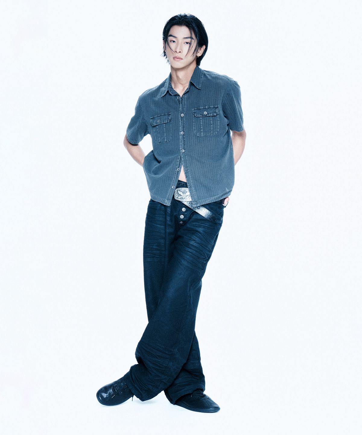엔드릭스(EDLIX) Punch Stripe Washed Shirt (Charcoal)