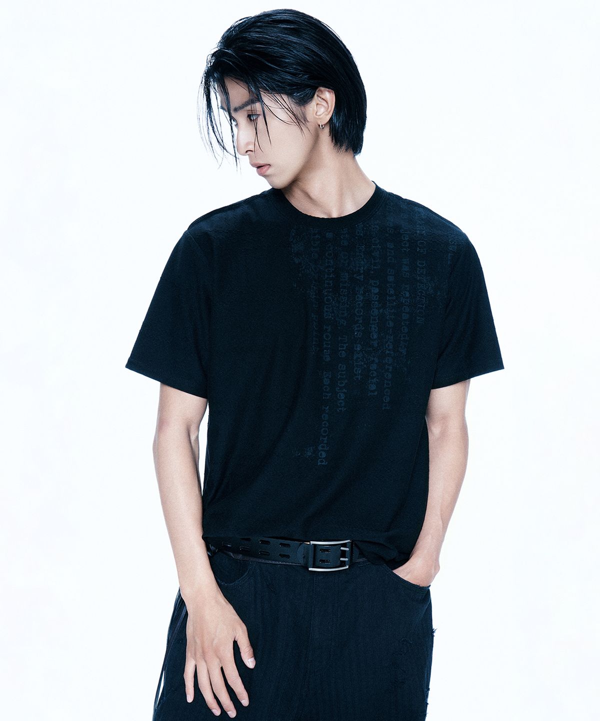 엔드릭스(EDLIX) Redact Check Jacquard T-Shirt (Black)