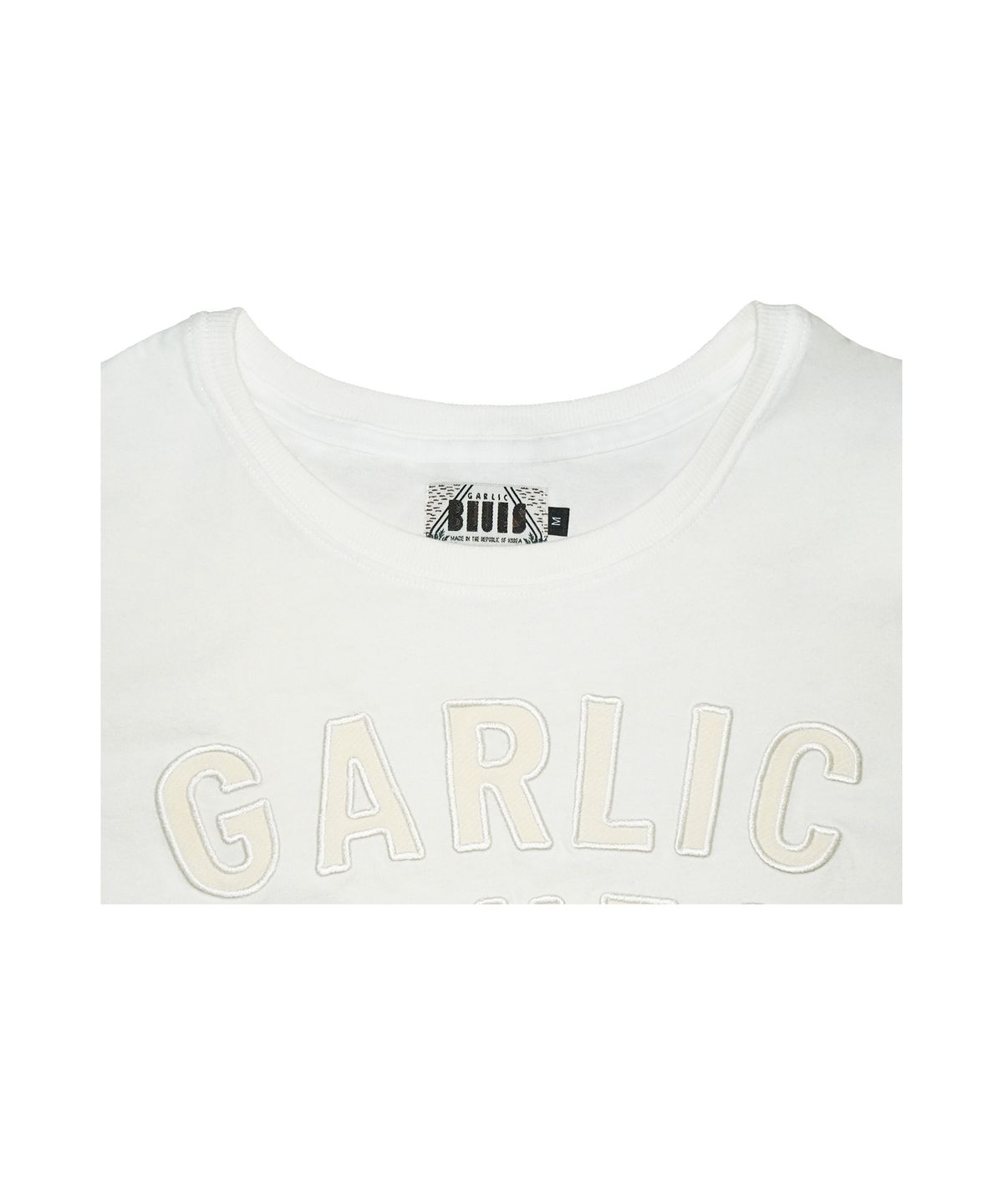 갈릭 블루스(GARLICBLUES) 04 GARLIC BLUES Appliqué Logo T-shirt (White&Ivory)