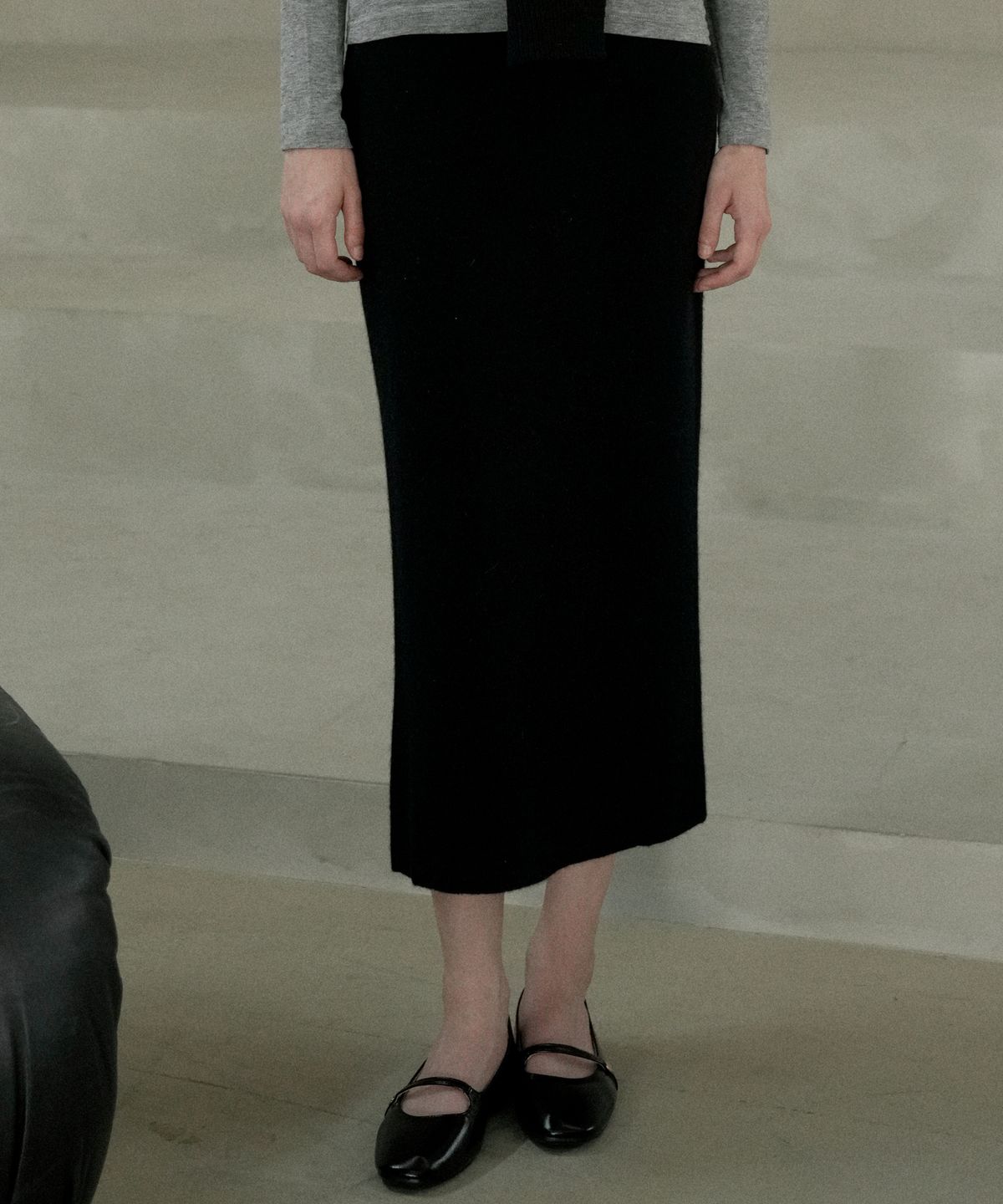 블레티(VLETI) Merino Wool 100% Knit Skirt (black)