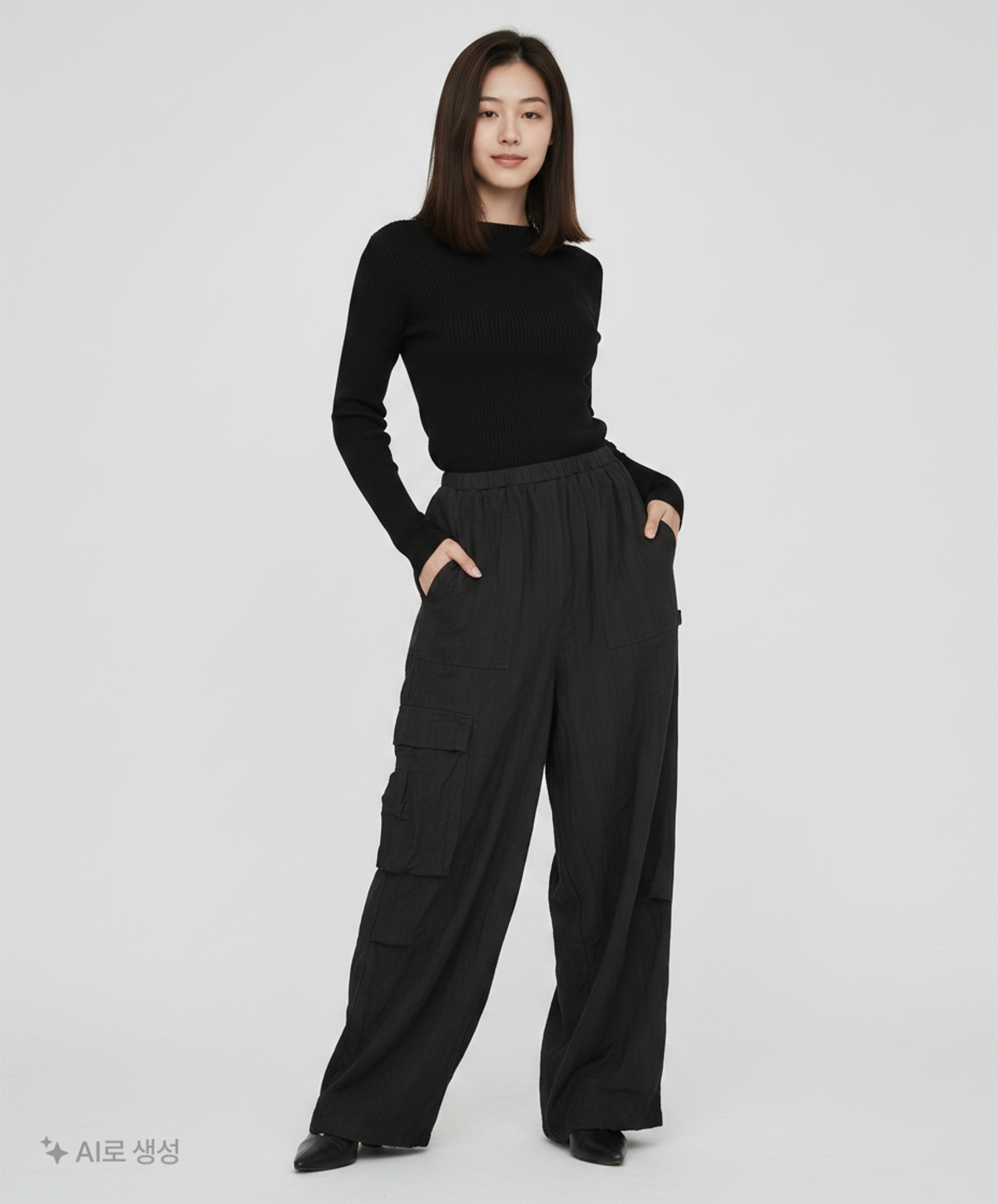 쓰리투에이티(THREE TO EIGHTY) LACE ROLLED CARGO PANTS BLACK OS
