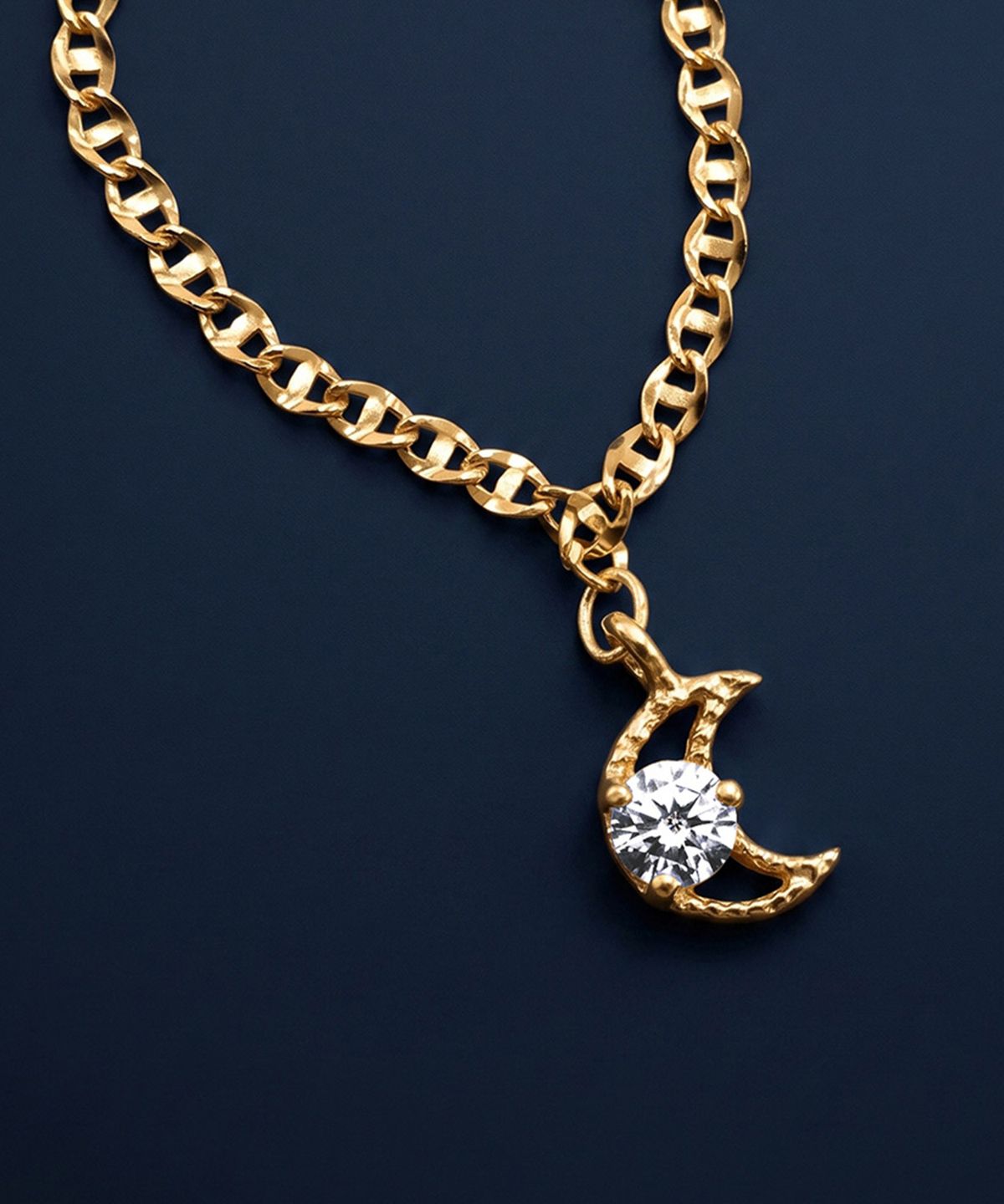 엘렌쥬얼리(HELENE JEWELRY) 14K 18K 초승달 랩 다이아몬드 플랫 체인 금 반지