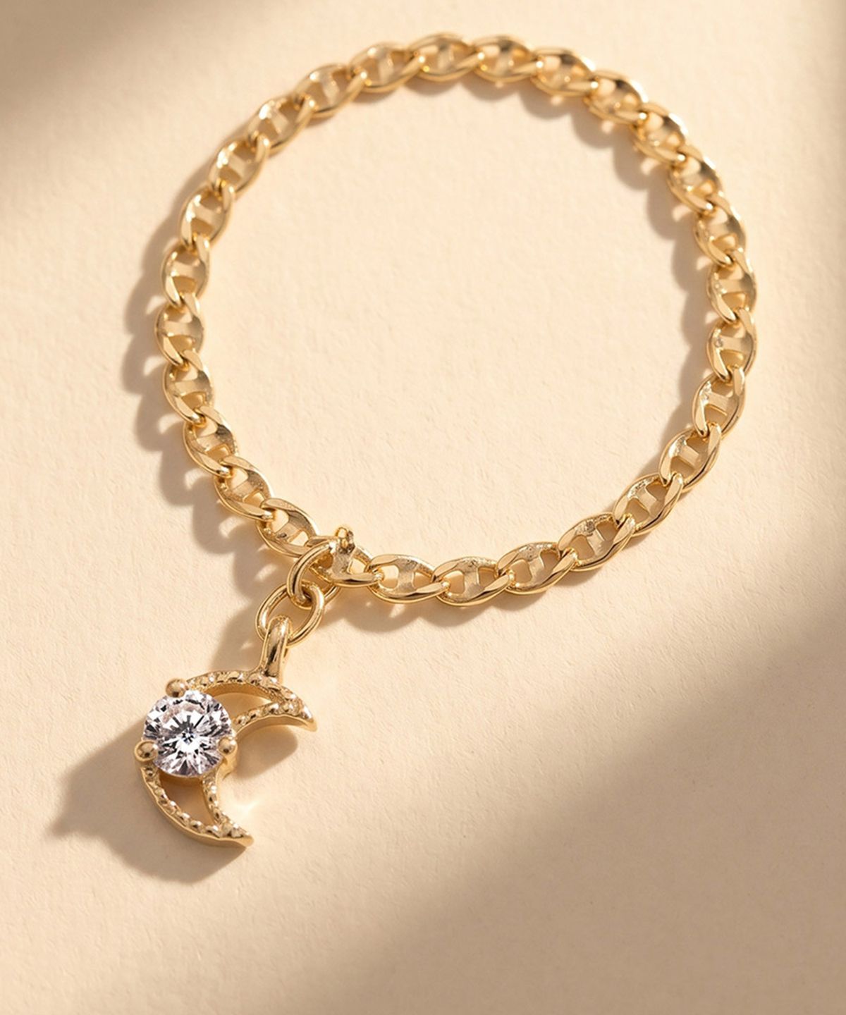 엘렌쥬얼리(HELENE JEWELRY) 14K 18K 초승달 랩 다이아몬드 플랫 체인 금 반지