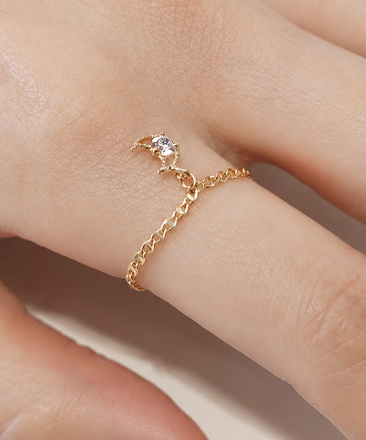 엘렌쥬얼리(HELENE JEWELRY) 14K 18K 초승달 랩 다이아몬드 플랫 체인 금 반지