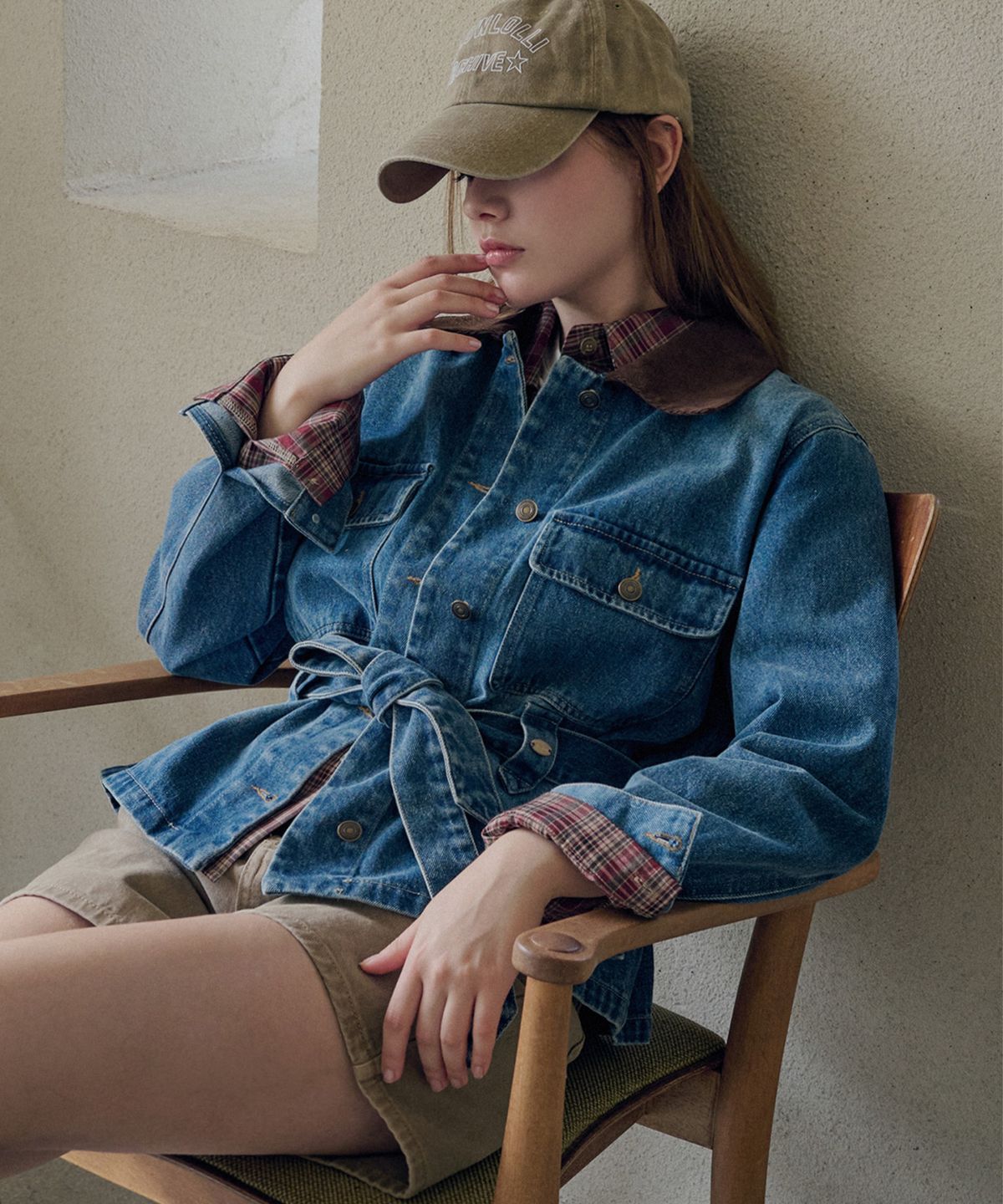 슬로우롤리(SLOWLOLLI) [5차] Belted denim jacket_2 Colors