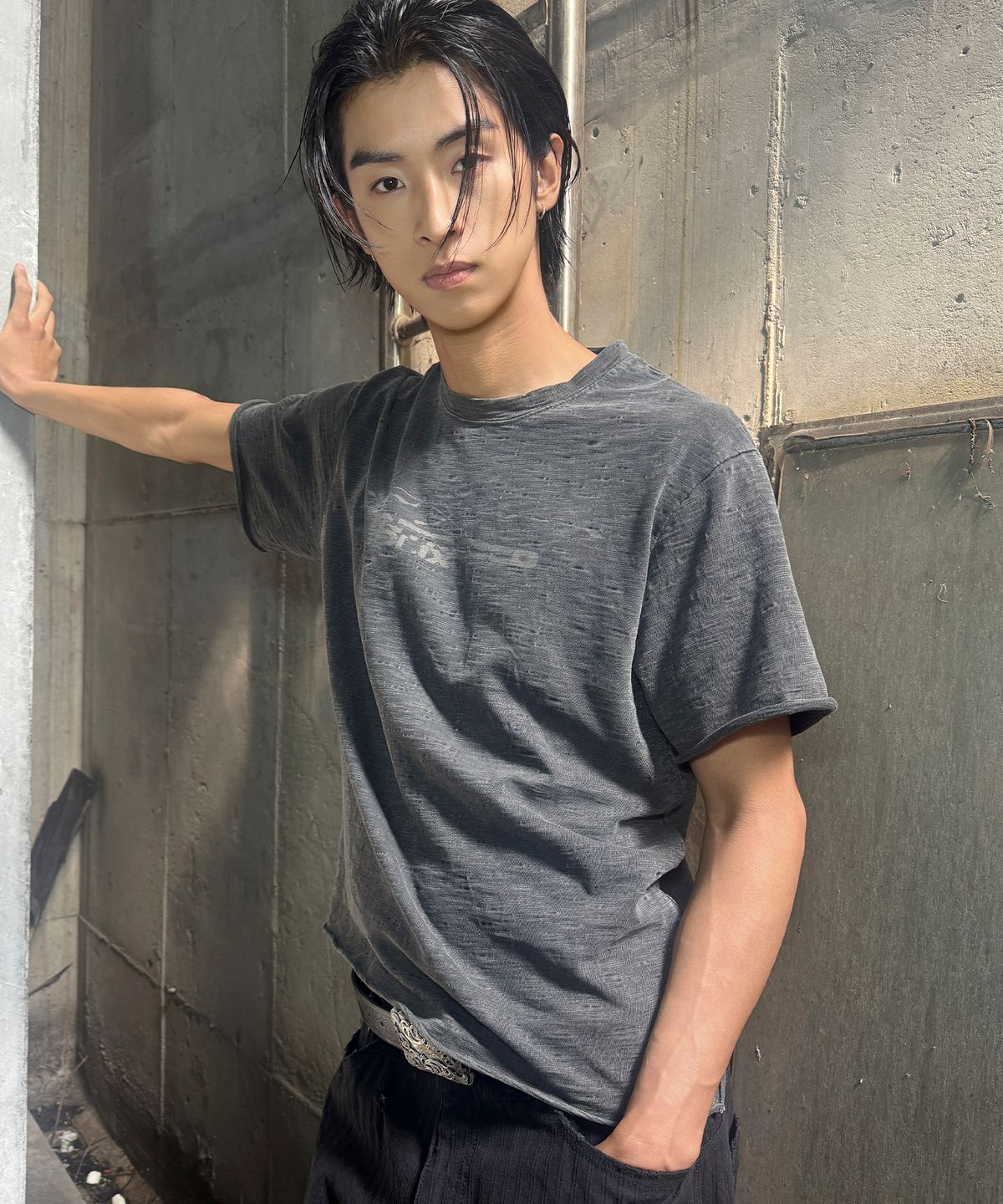 엔드릭스(EDLIX) Trace Raw Slub T-Shirt (Charcoal)