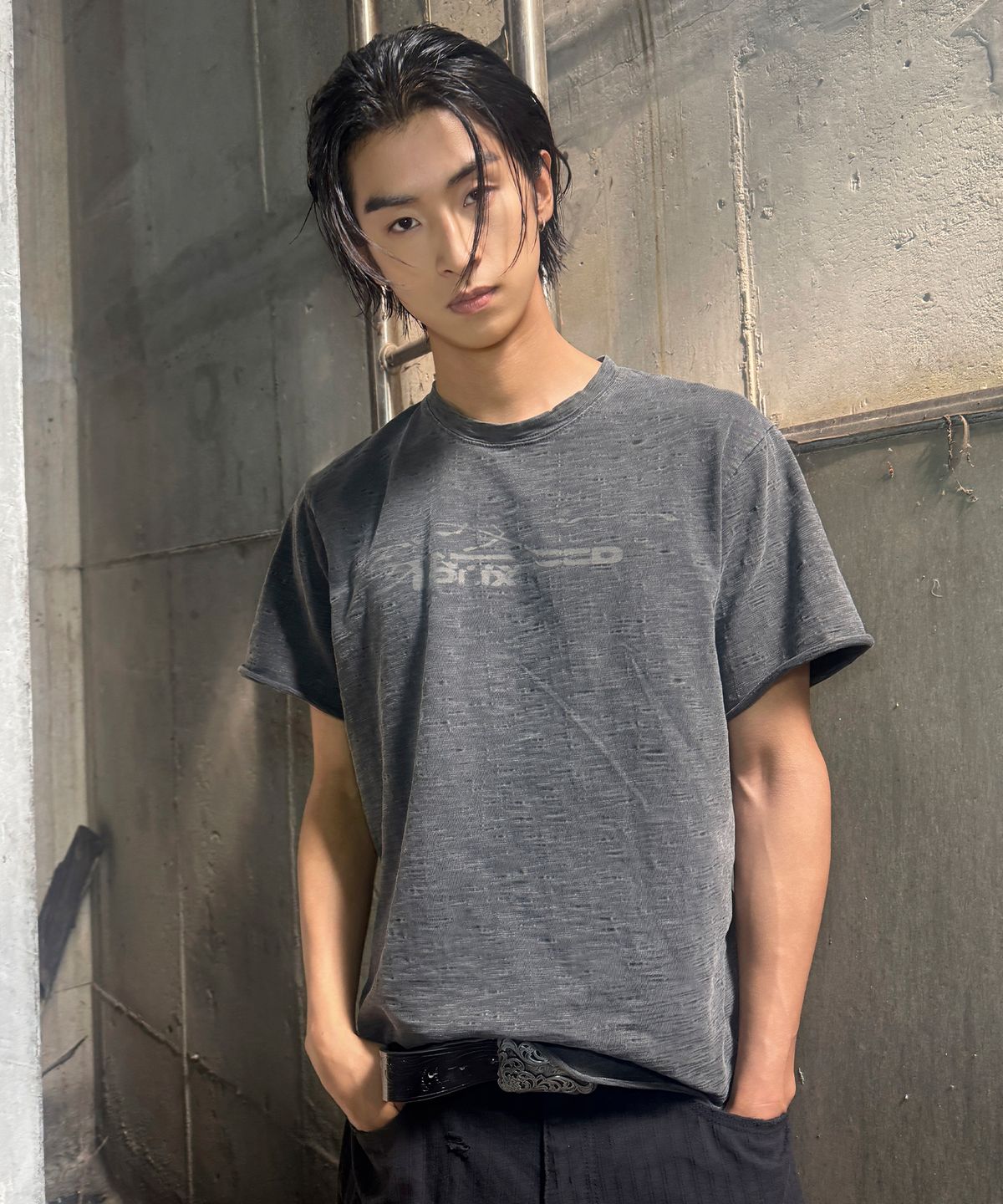 엔드릭스(EDLIX) Trace Raw Slub T-Shirt (Charcoal)
