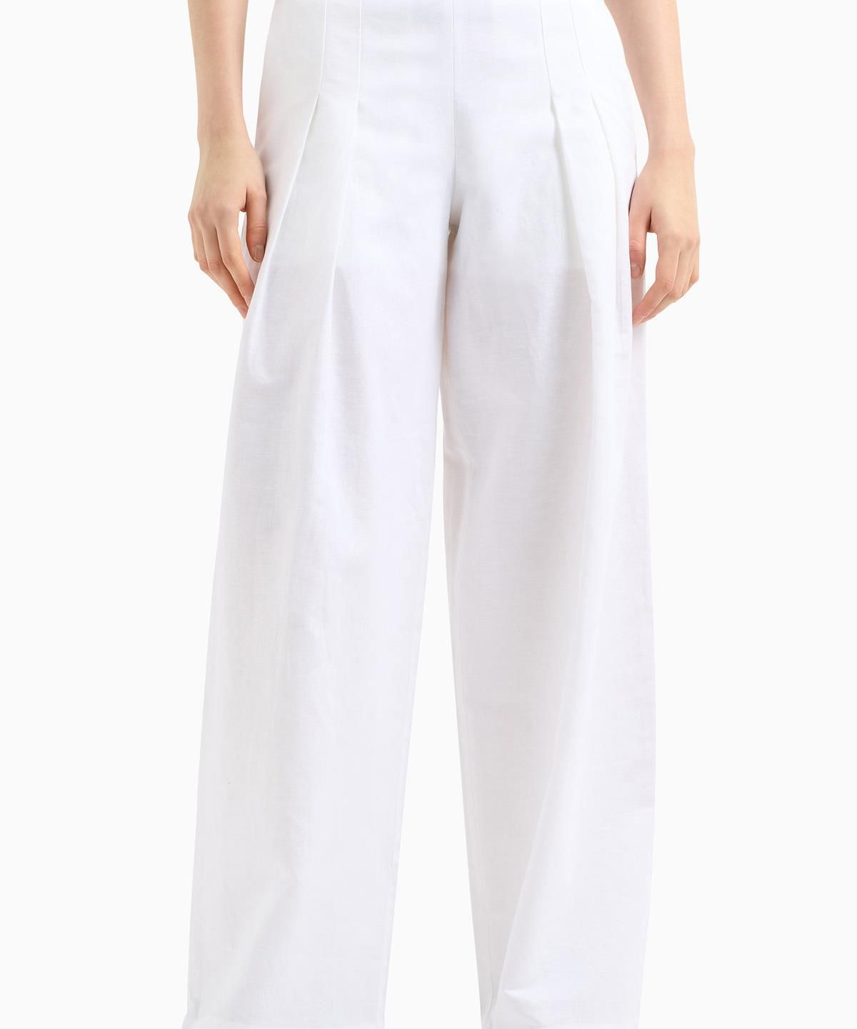 아르마니 익스체인지(ARMANI EXCHANGE) 여성 투 턱 플리츠 와이드 팬츠 _화이트_A425141508