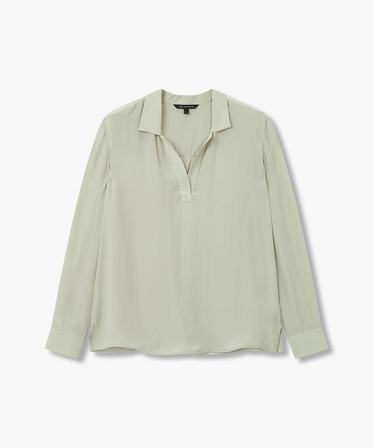 아르마니 익스체인지(ARMANI EXCHANGE) 여성 브이넥 오픈 카라 레이온 셔츠 _라이트 그린_A424320503