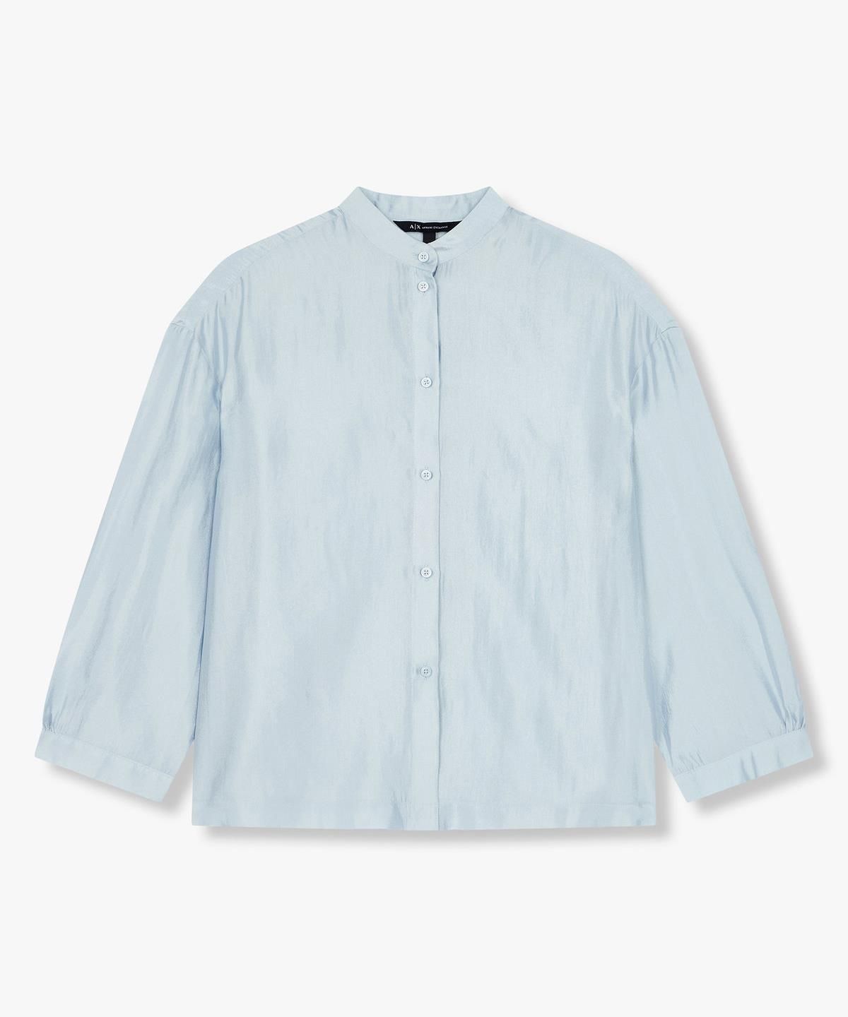 아르마니 익스체인지(ARMANI EXCHANGE) 여성 글로시 레이온 블렌드 셔츠 _라이트 블루_A425120503