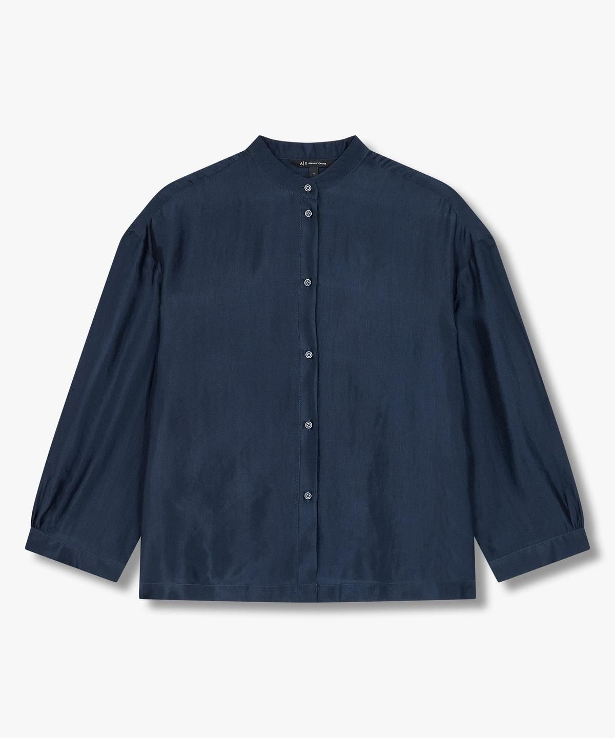 아르마니 익스체인지(ARMANI EXCHANGE) 여성 글로시 레이온 블렌드 셔츠 _네이비_A425120504