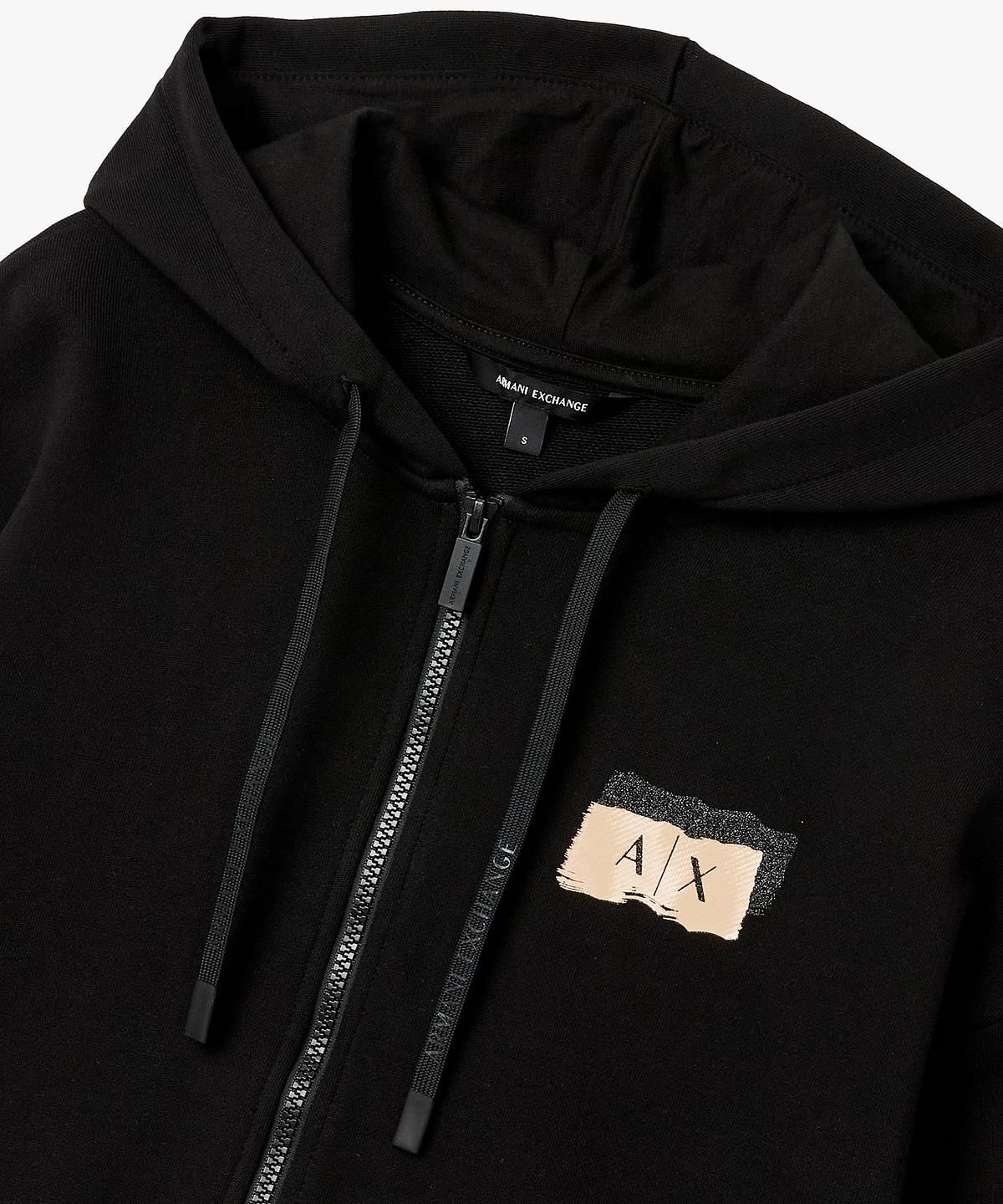 아르마니 익스체인지(ARMANI EXCHANGE) 여성 글리터 로고 후드 집업 _블랙_A426131501