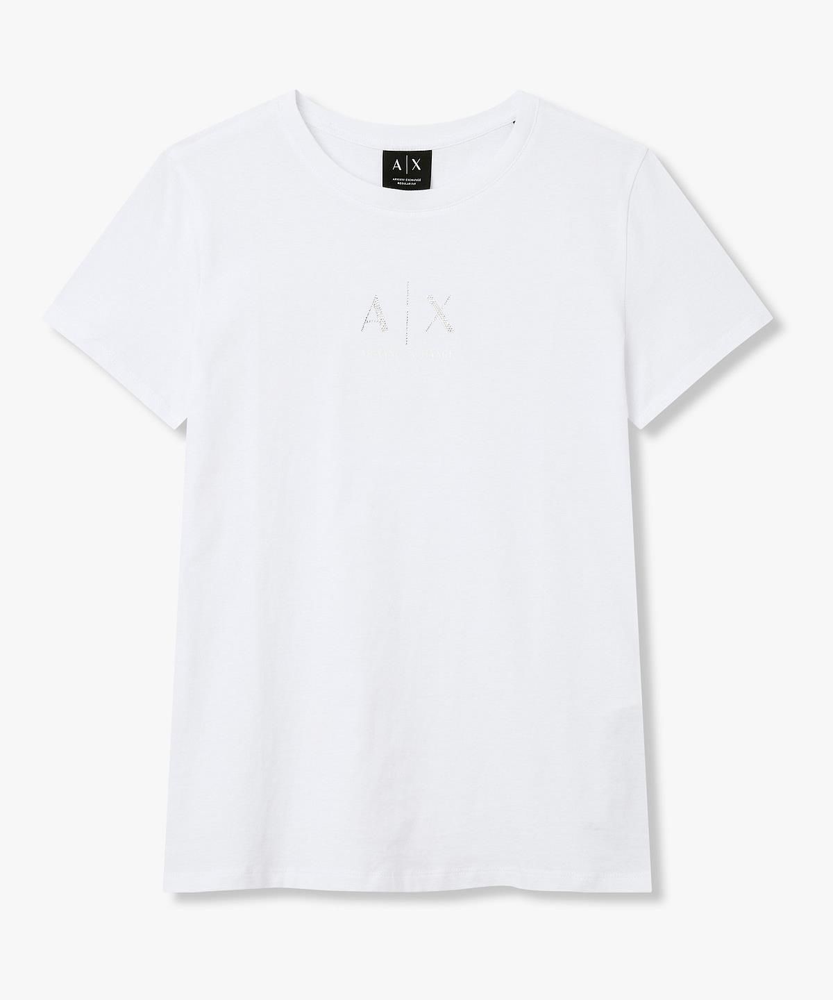 아르마니 익스체인지(ARMANI EXCHANGE) 여성 핫픽스 로고 크루넥 티셔츠 _화이트_A426130502