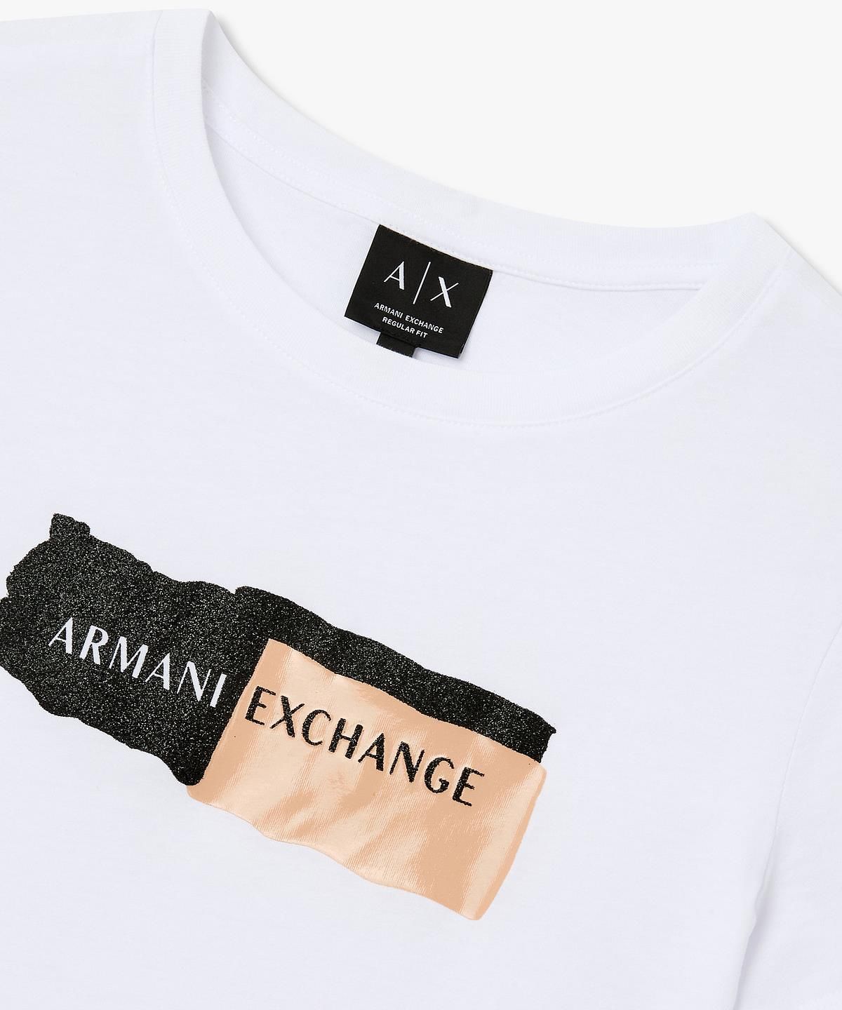 아르마니 익스체인지(ARMANI EXCHANGE) 여성 글리터 로고 크루넥 티셔츠 _화이트_A426130505