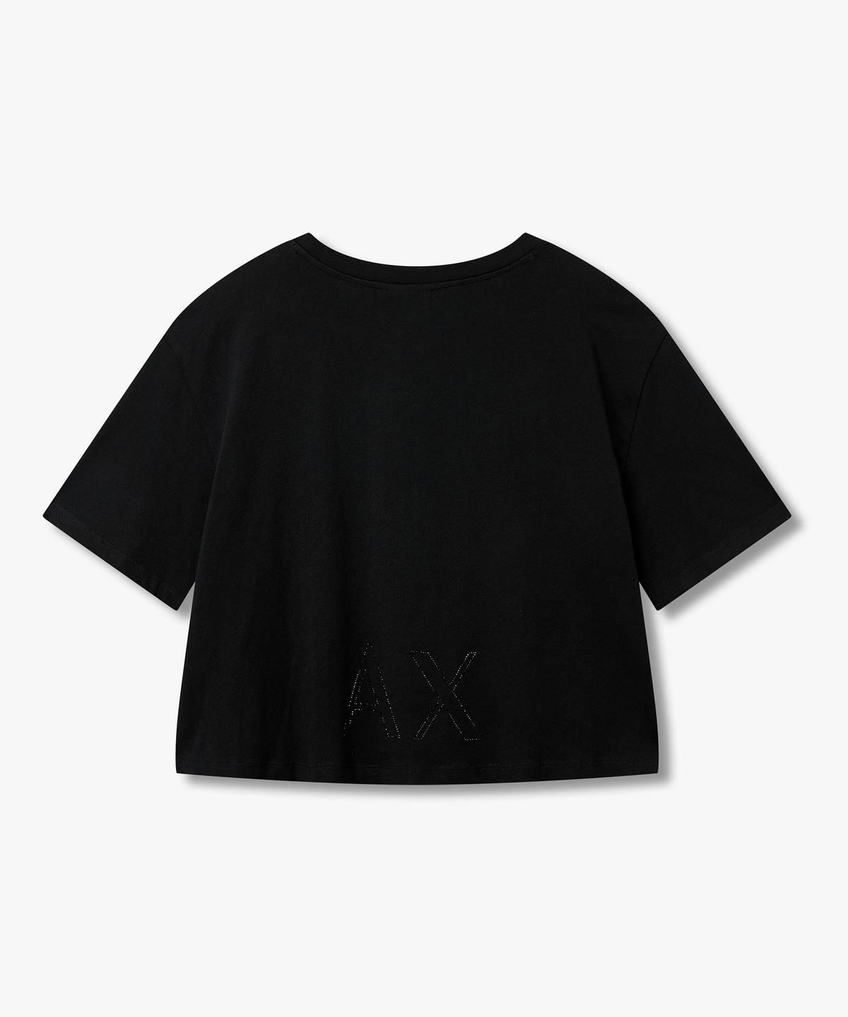 아르마니 익스체인지(ARMANI EXCHANGE) 여성 비즈 로고 디테일 크롭 티셔츠 _블랙_A426130510