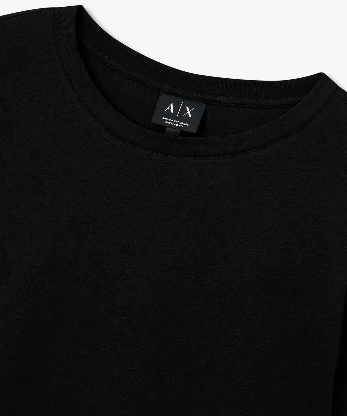 아르마니 익스체인지(ARMANI EXCHANGE) 여성 비즈 로고 디테일 크롭 티셔츠 _블랙_A426130510