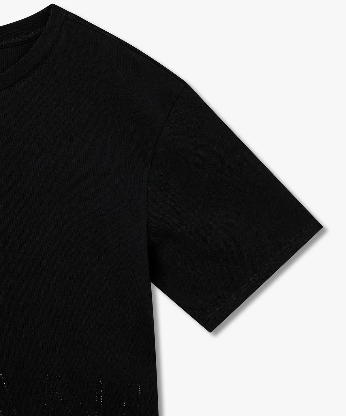 아르마니 익스체인지(ARMANI EXCHANGE) 여성 비즈 로고 디테일 크롭 티셔츠 _블랙_A426130510