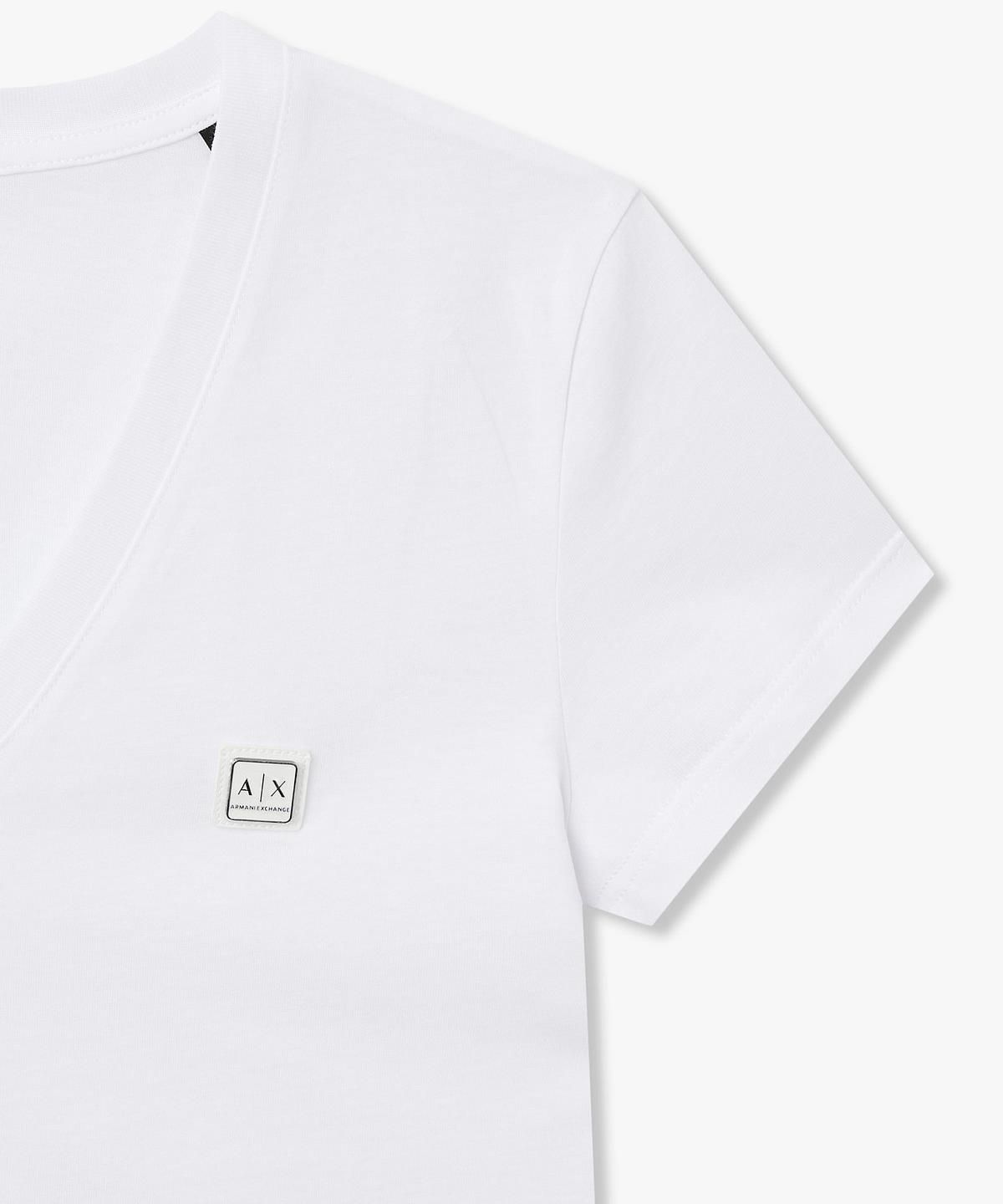 아르마니 익스체인지(ARMANI EXCHANGE) 여성 스퀘어 로고 브이넥 티셔츠 _화이트_A426130523