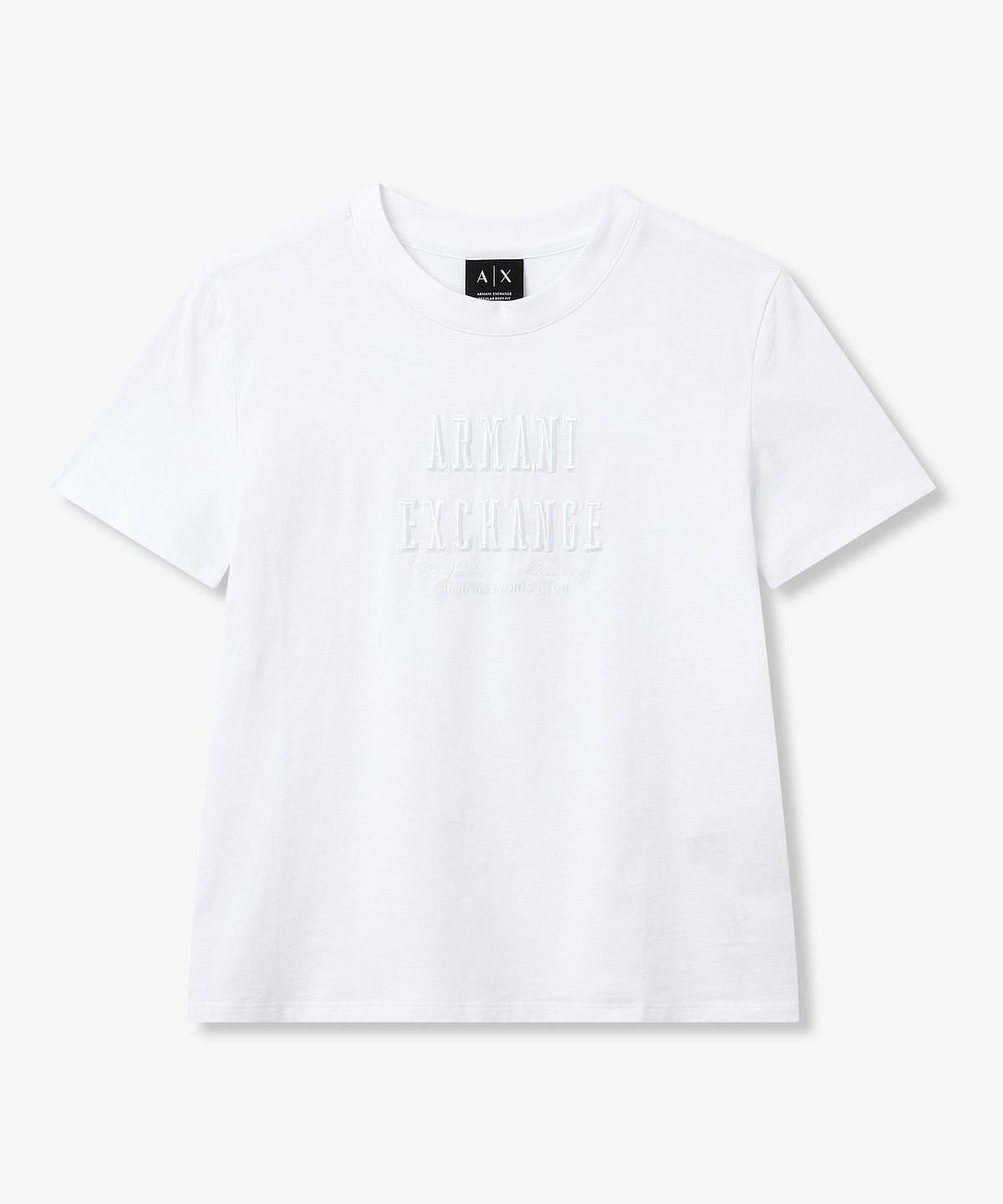 아르마니 익스체인지(ARMANI EXCHANGE) 여성 엠보 로고 크루넥 티셔츠 _화이트_A426130521