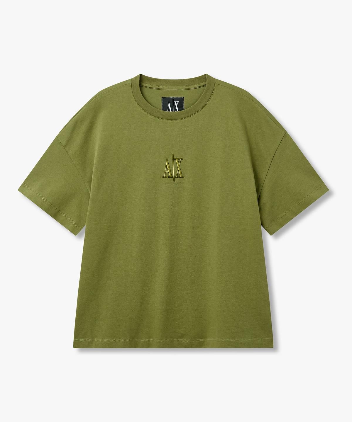 아르마니 익스체인지(ARMANI EXCHANGE) 여성 엠보 AX 로고 티셔츠 _그린_A426130501