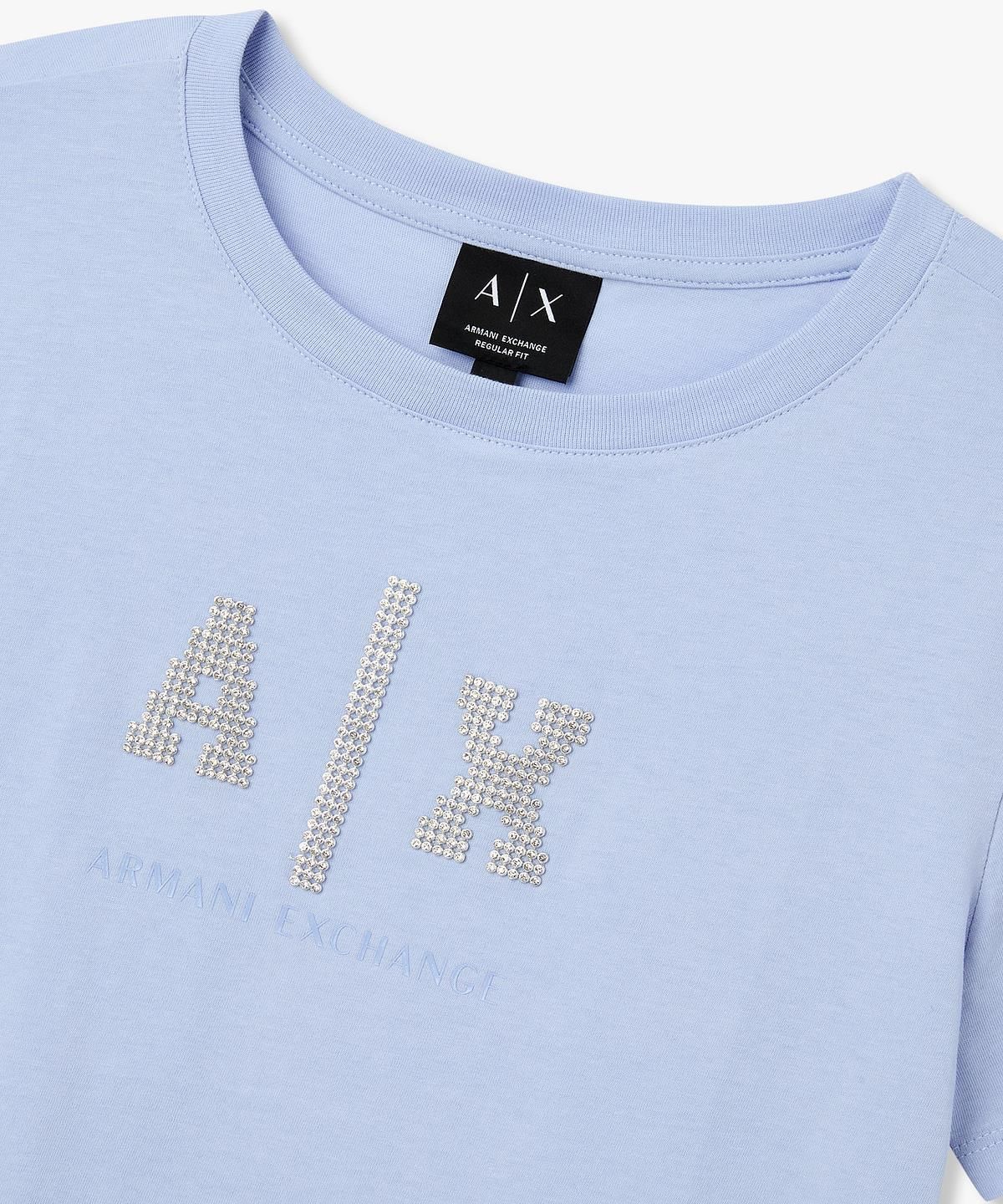 아르마니 익스체인지(ARMANI EXCHANGE) 여성 크리스탈 로고 티셔츠 _스카이블루_A426130528