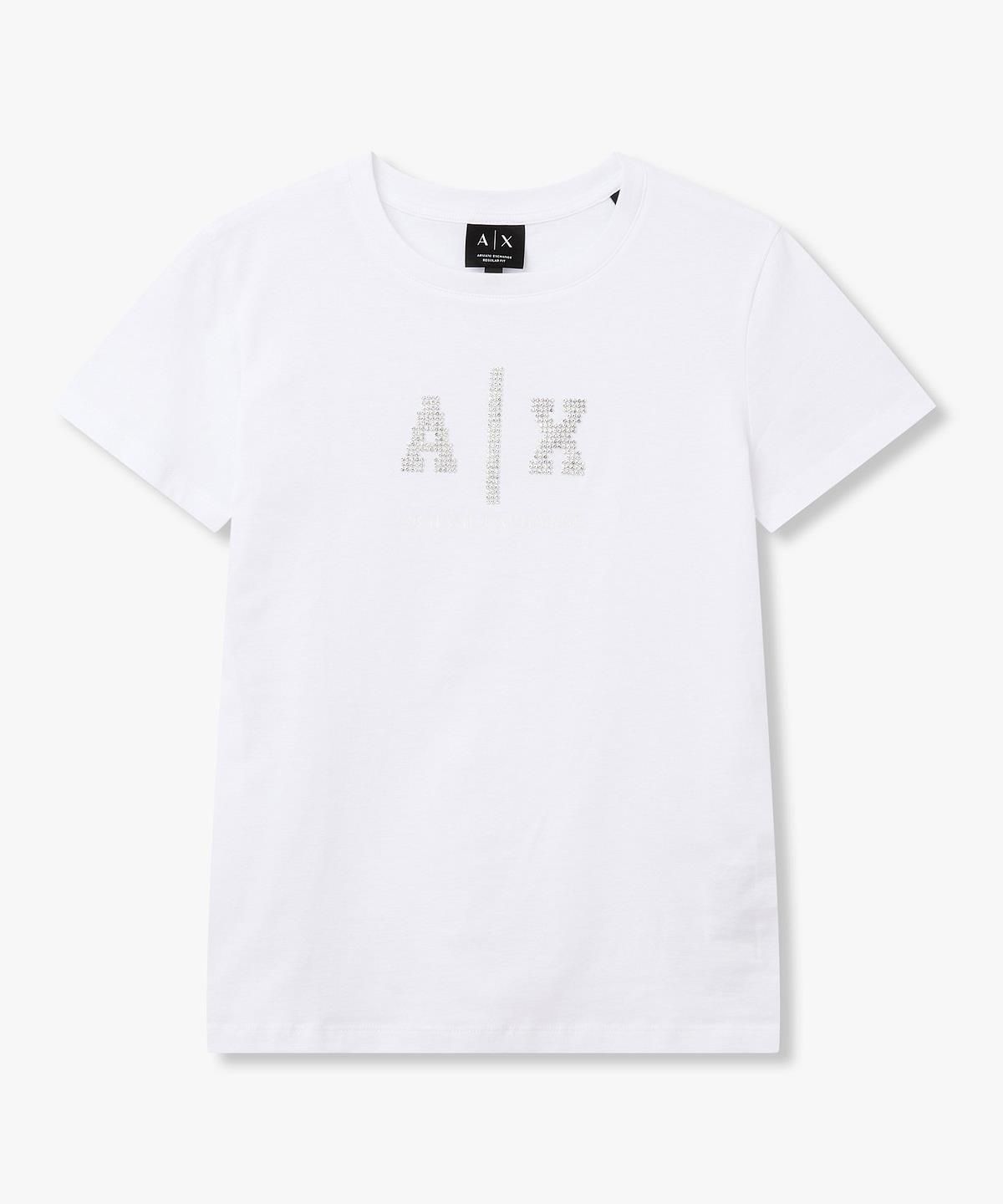 아르마니 익스체인지(ARMANI EXCHANGE) 여성 크리스탈 로고 티셔츠 _오프 화이트_A426130527