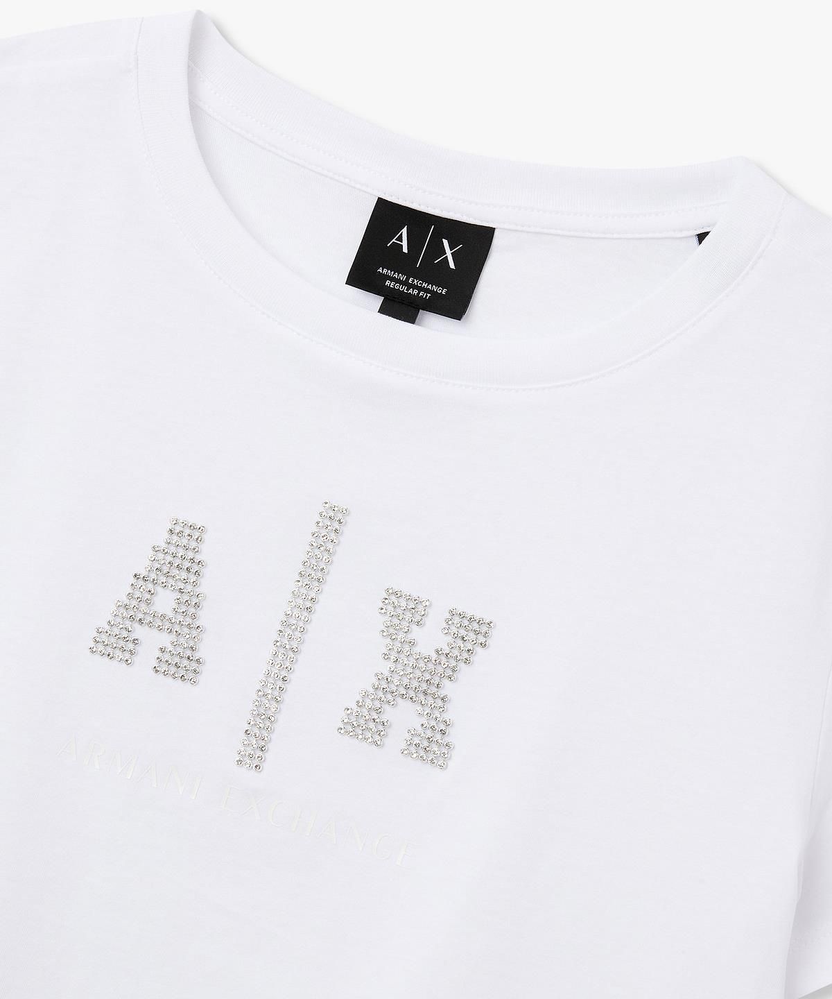 아르마니 익스체인지(ARMANI EXCHANGE) 여성 크리스탈 로고 티셔츠 _오프 화이트_A426130527