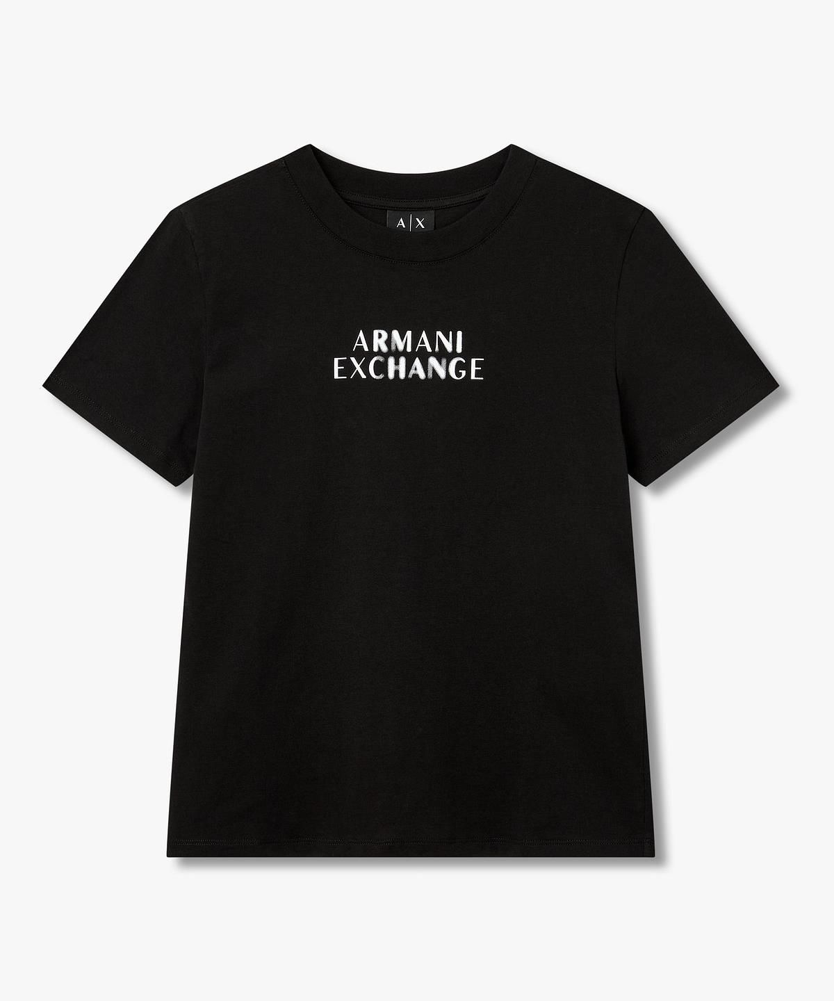 아르마니 익스체인지(ARMANI EXCHANGE) 여성 로고 디테일 크루넥 티셔츠 _블랙_A426130517