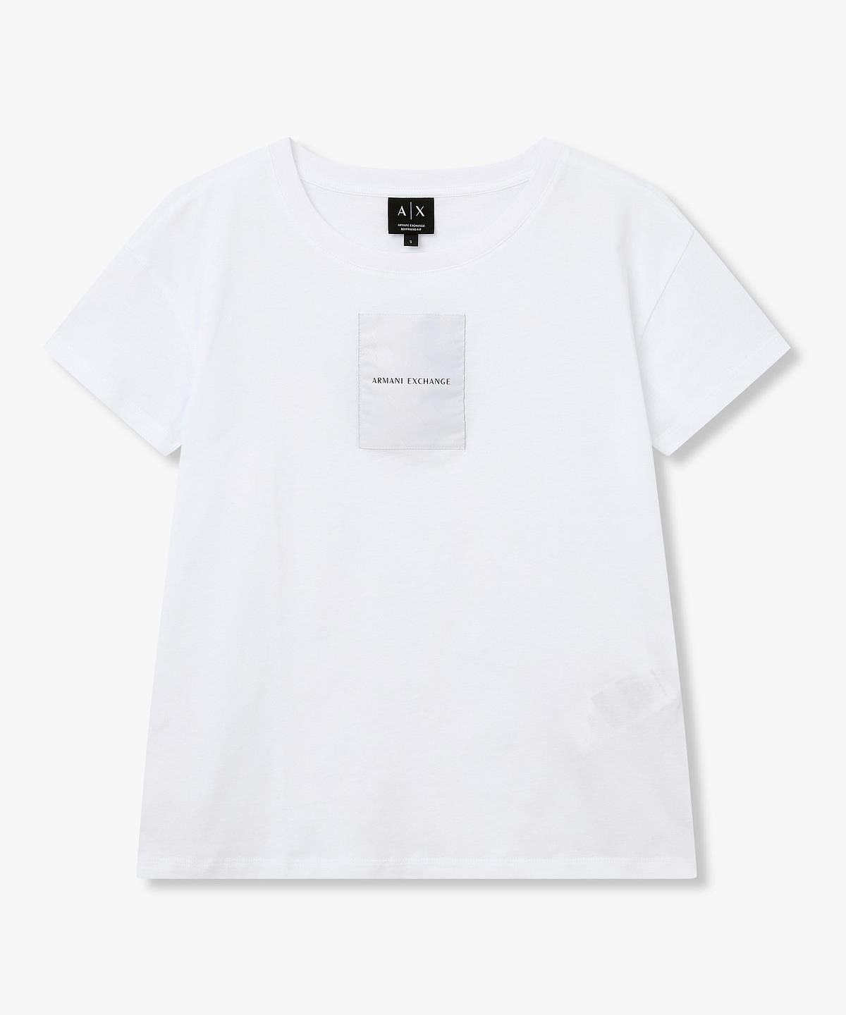 아르마니 익스체인지(ARMANI EXCHANGE) 여성 로고 패치 레귤러 핏 티셔츠 _화이트_A426130525