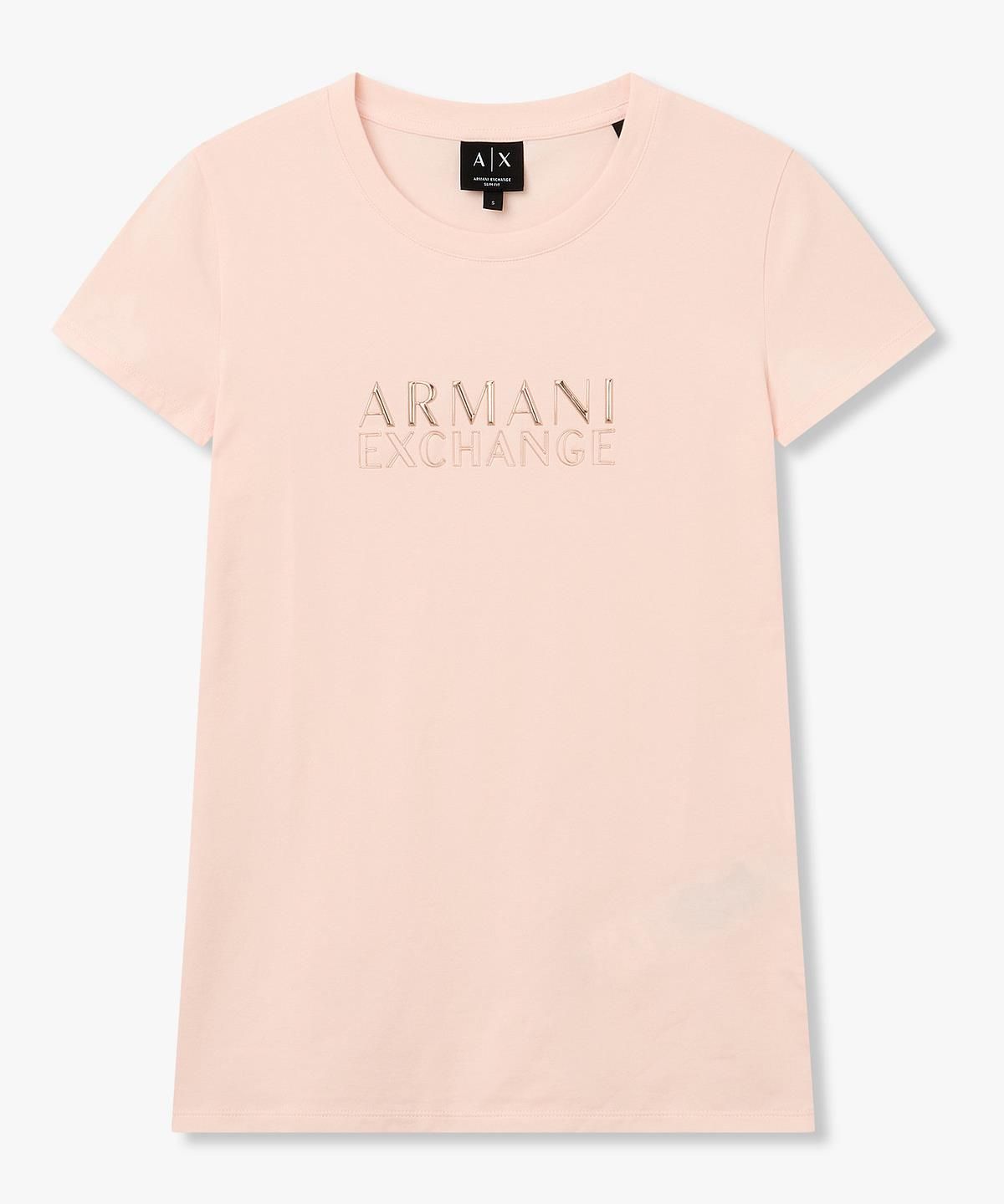 아르마니 익스체인지(ARMANI EXCHANGE) 여성 엠보 로고 스트레치 슬림 티셔츠 _라이트 핑크_A426130508