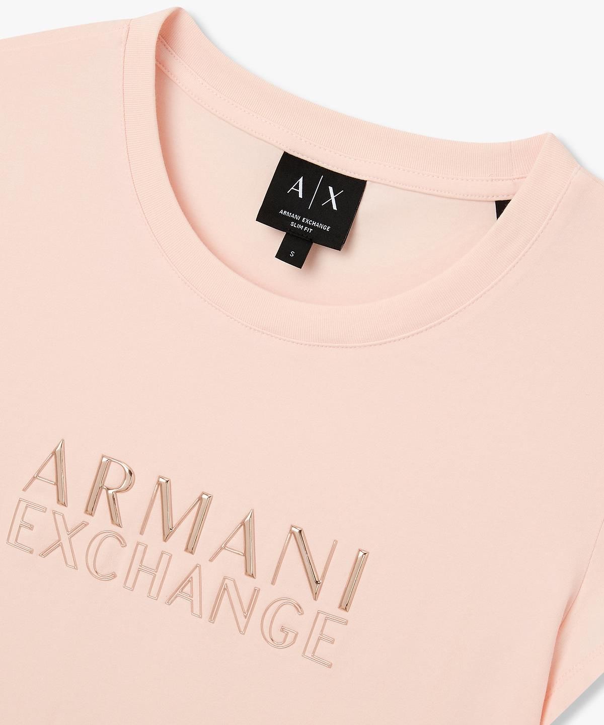 아르마니 익스체인지(ARMANI EXCHANGE) 여성 엠보 로고 스트레치 슬림 티셔츠 _라이트 핑크_A426130508