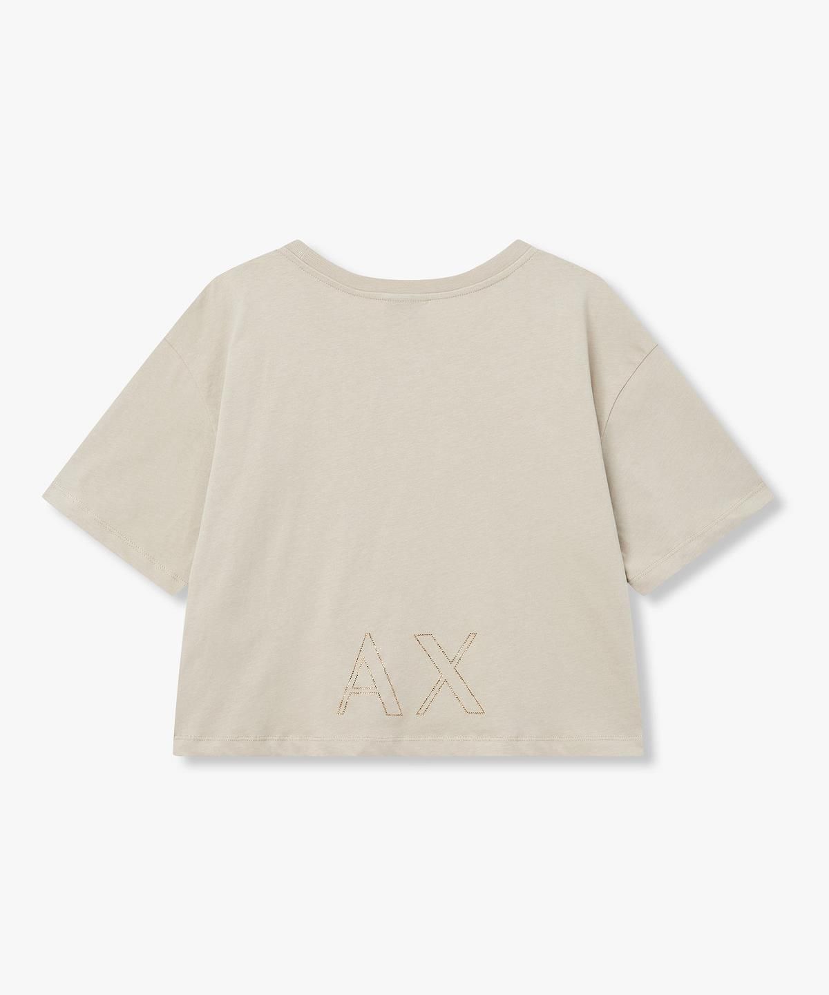 아르마니 익스체인지(ARMANI EXCHANGE) 여성 비즈 아웃라인 로고 크롭 티셔츠 _베이지_A426130509