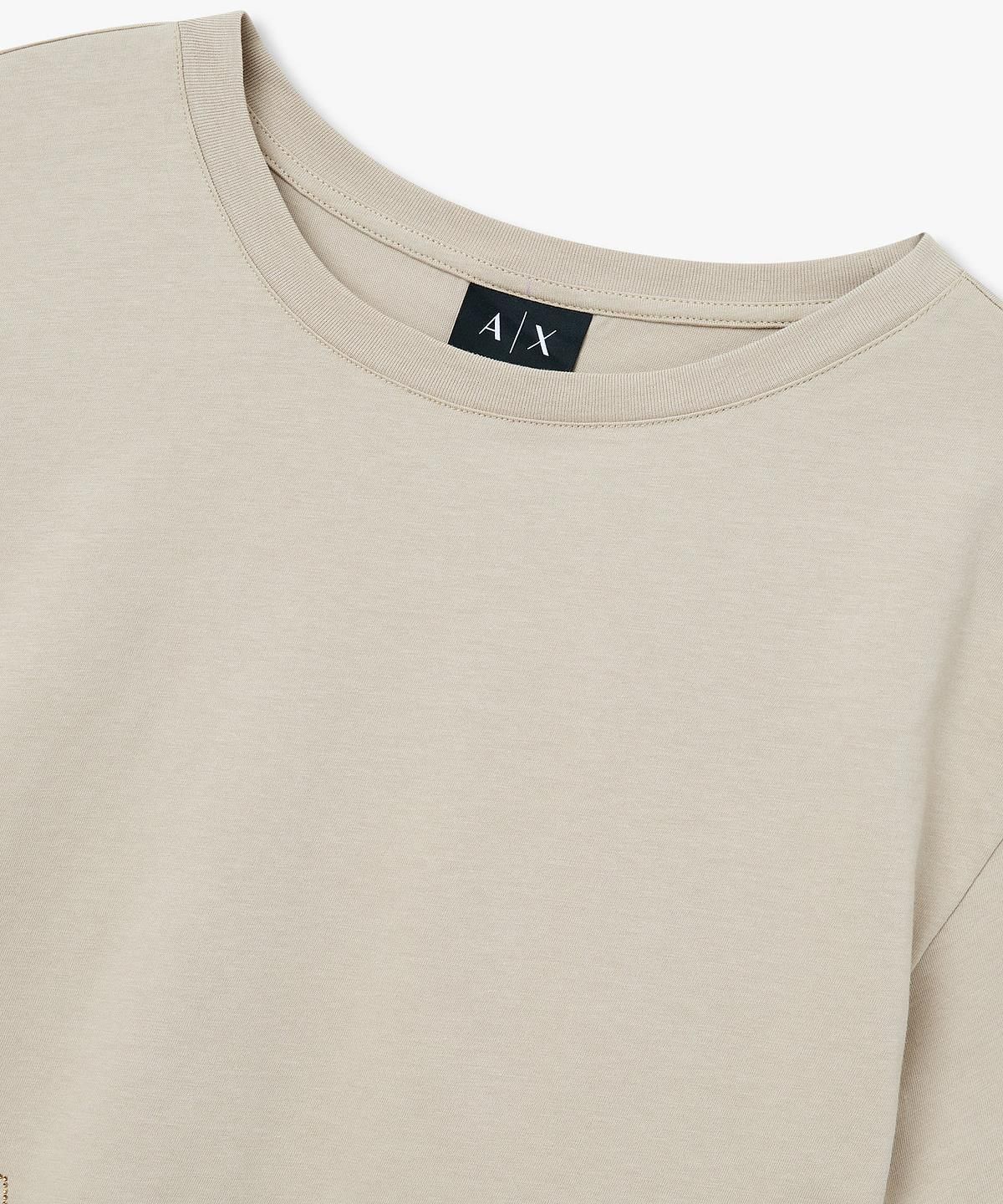아르마니 익스체인지(ARMANI EXCHANGE) 여성 비즈 아웃라인 로고 크롭 티셔츠 _베이지_A426130509