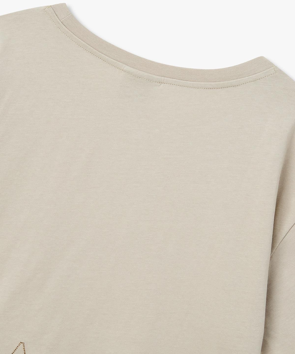 아르마니 익스체인지(ARMANI EXCHANGE) 여성 비즈 아웃라인 로고 크롭 티셔츠 _베이지_A426130509