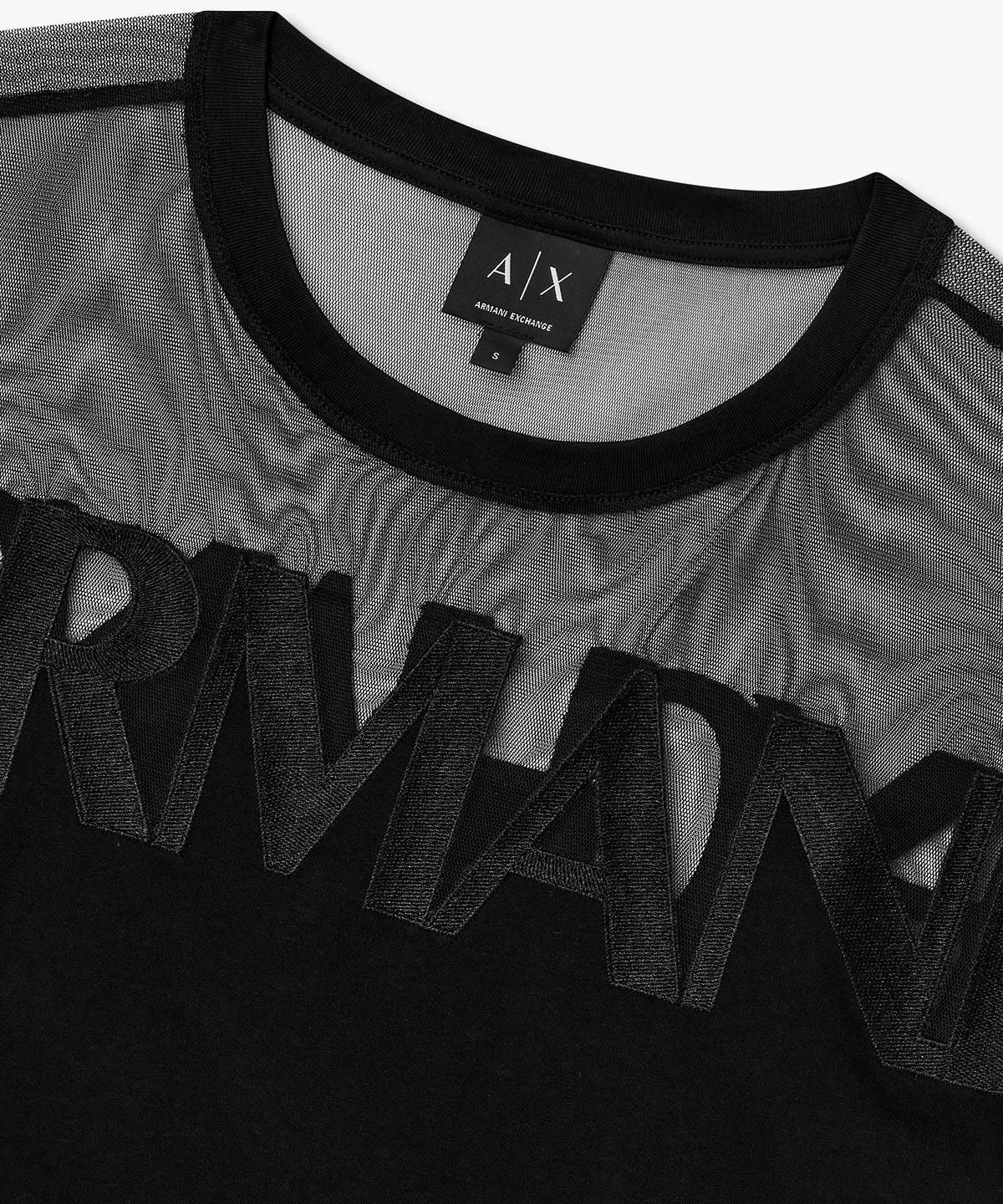 아르마니 익스체인지(ARMANI EXCHANGE) 여성 시스루 배색 빅 로고 티셔츠 _블랙_A426130518