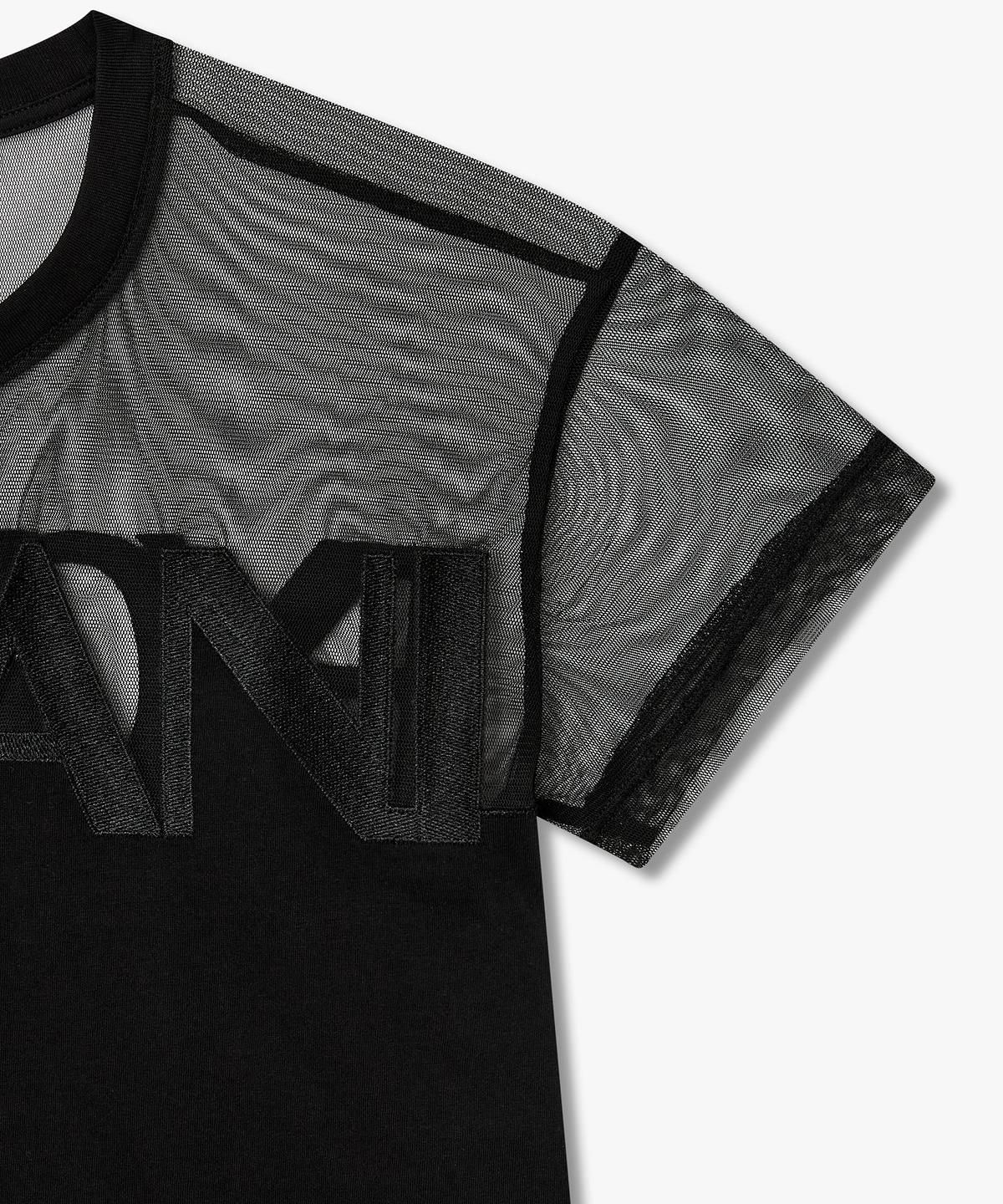 아르마니 익스체인지(ARMANI EXCHANGE) 여성 시스루 배색 빅 로고 티셔츠 _블랙_A426130518