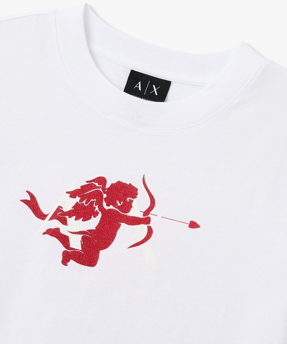 아르마니 익스체인지(ARMANI EXCHANGE) 여성 큐피트 앤 로고 프린트 티셔츠 _화이트_A426130512