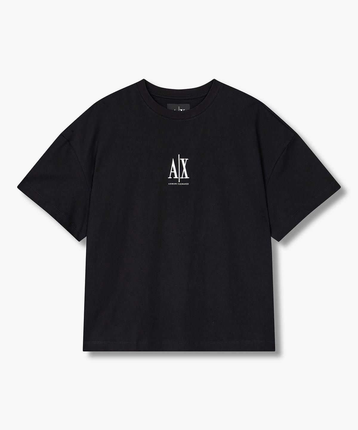 아르마니 익스체인지(ARMANI EXCHANGE) 여성 드롭 숄더 루즈 핏 티셔츠 _블랙_A425130532