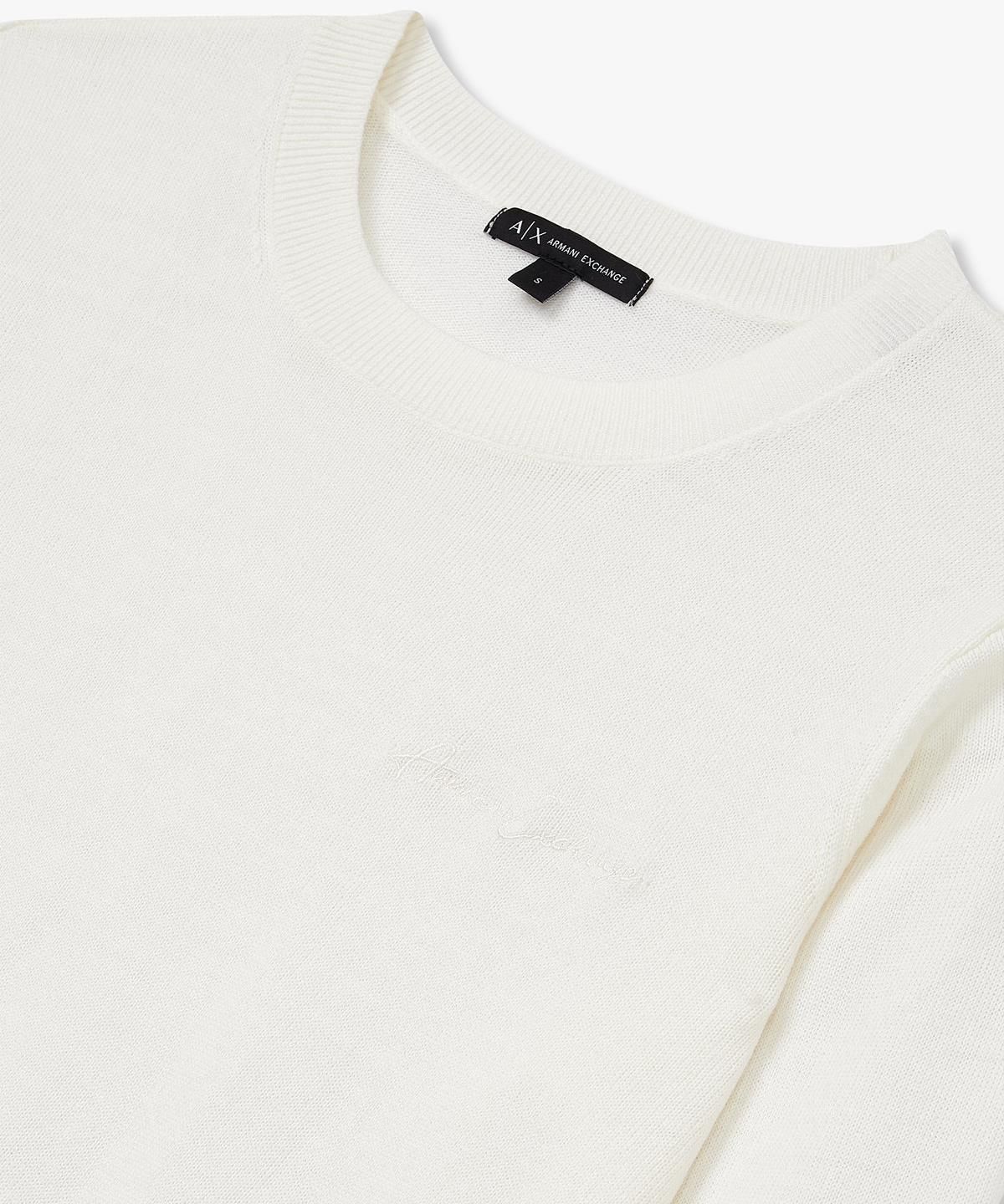 아르마니 익스체인지(ARMANI EXCHANGE) 여성 스몰 로고 크루넥 풀오버 _크림_A424332511
