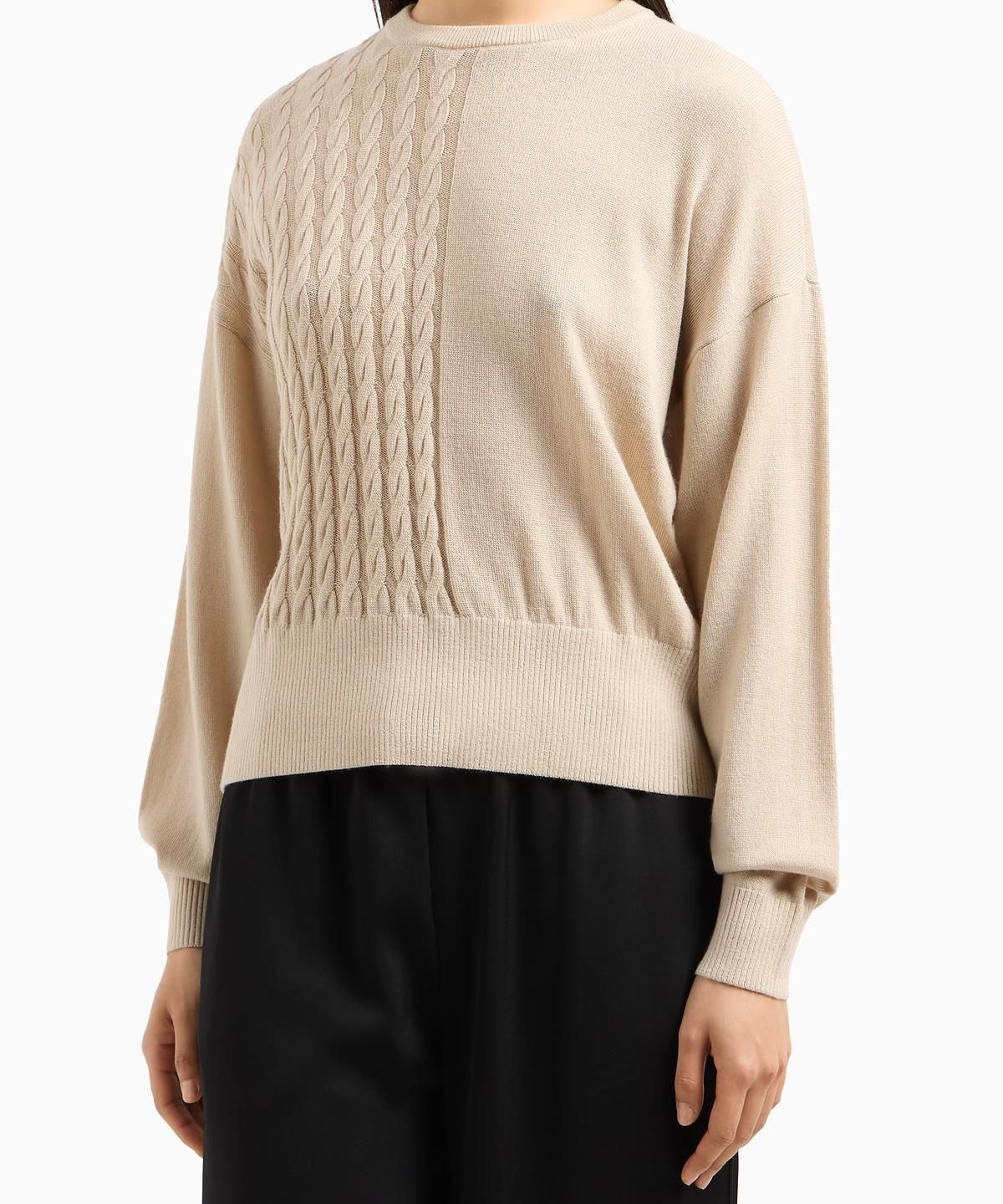 아르마니 익스체인지(ARMANI EXCHANGE) 여성 울 블렌드 하프 케이블 니트 _베이지_A425132501