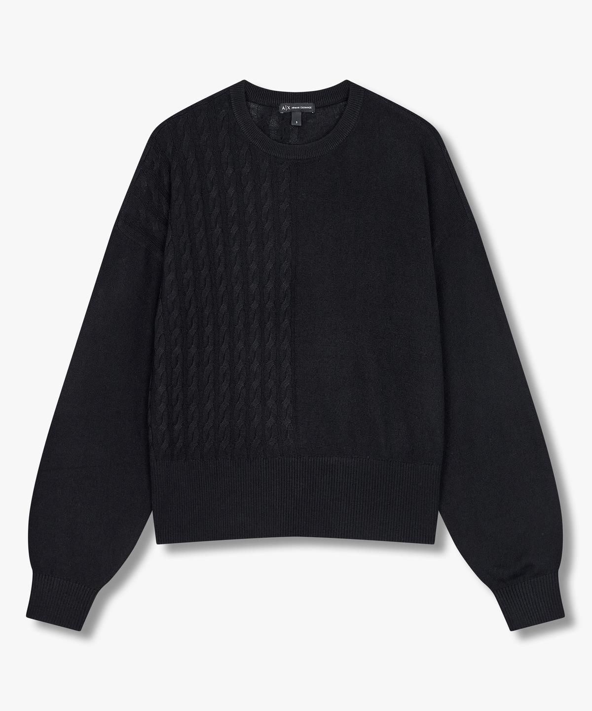 아르마니 익스체인지(ARMANI EXCHANGE) 여성 울 블렌드 하프 케이블 니트 _블랙_A425132502