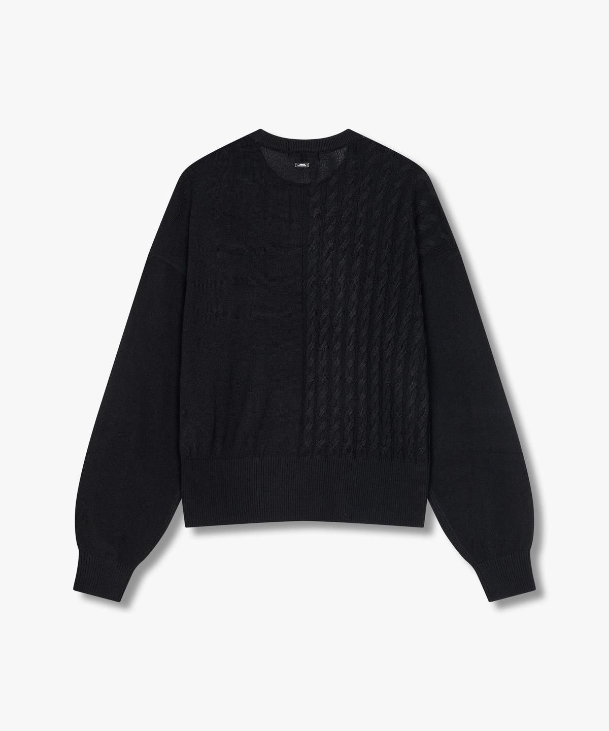 아르마니 익스체인지(ARMANI EXCHANGE) 여성 울 블렌드 하프 케이블 니트 _블랙_A425132502