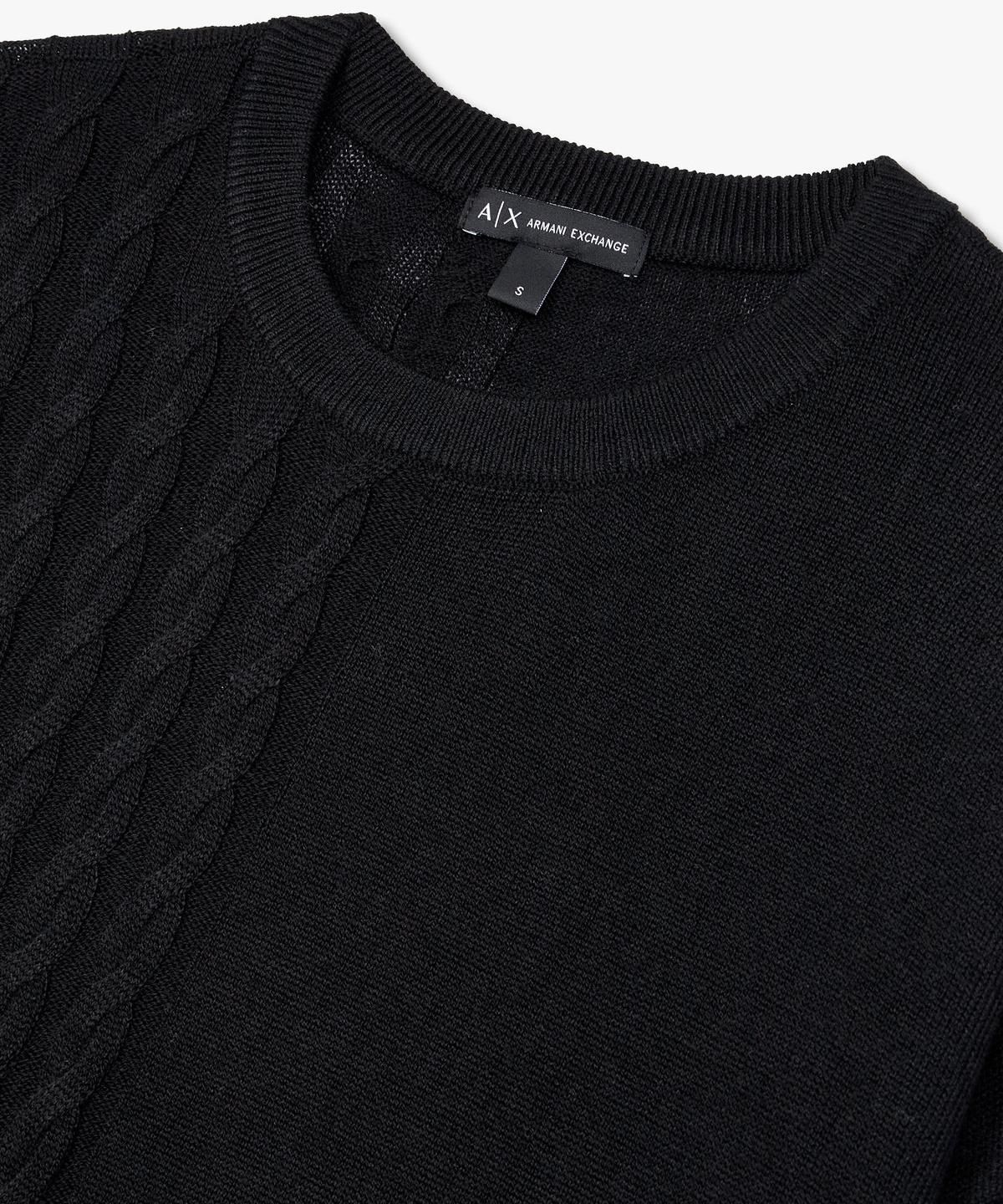 아르마니 익스체인지(ARMANI EXCHANGE) 여성 울 블렌드 하프 케이블 니트 _블랙_A425132502