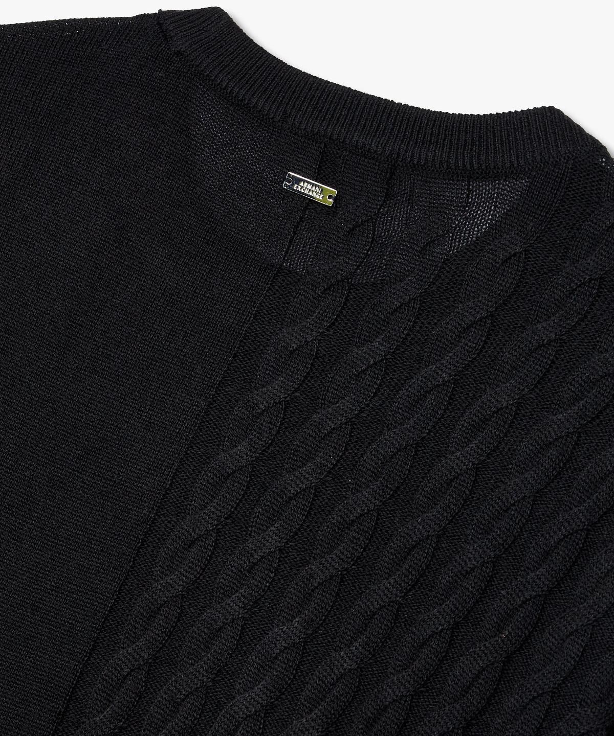 아르마니 익스체인지(ARMANI EXCHANGE) 여성 울 블렌드 하프 케이블 니트 _블랙_A425132502