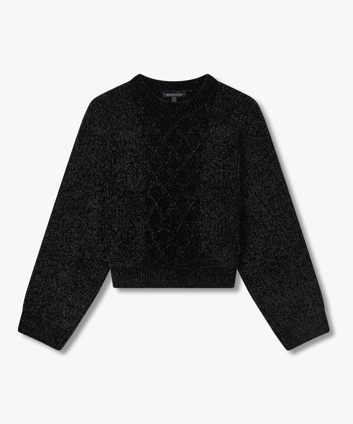 아르마니 익스체인지(ARMANI EXCHANGE) 여성 드롭 숄더 크롭 니트 풀오버 _블랙_A425332508