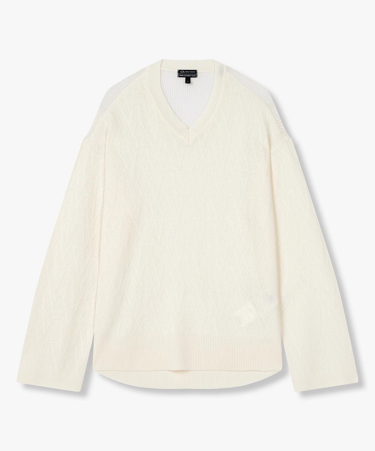 아르마니 익스체인지(ARMANI EXCHANGE) 여성 로고 패턴 메쉬 니트 풀오버 _아이보리_A425132506
