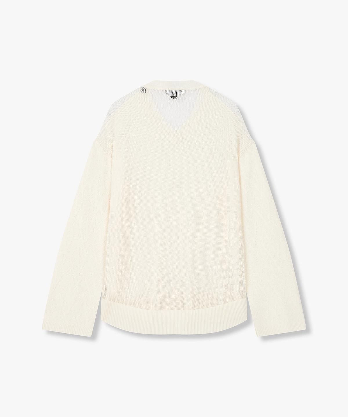 아르마니 익스체인지(ARMANI EXCHANGE) 여성 로고 패턴 메쉬 니트 풀오버 _아이보리_A425132506